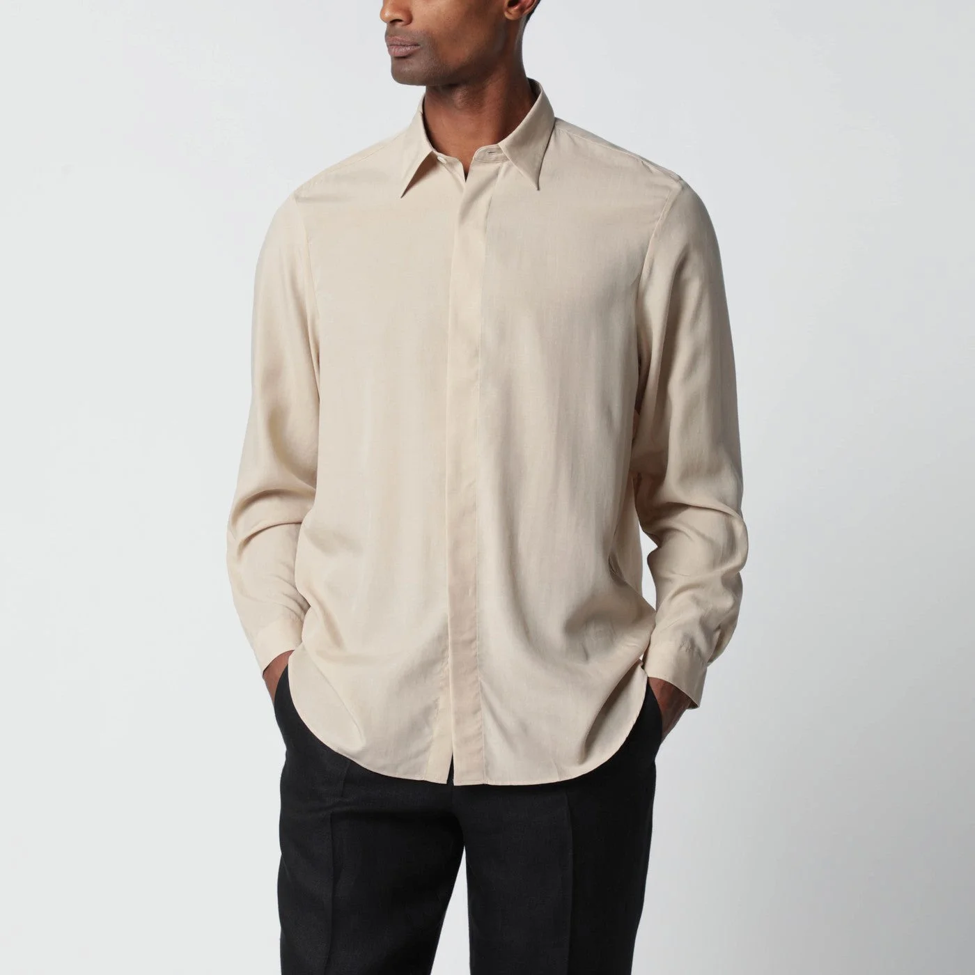 Beige linen-blend shirt - 1