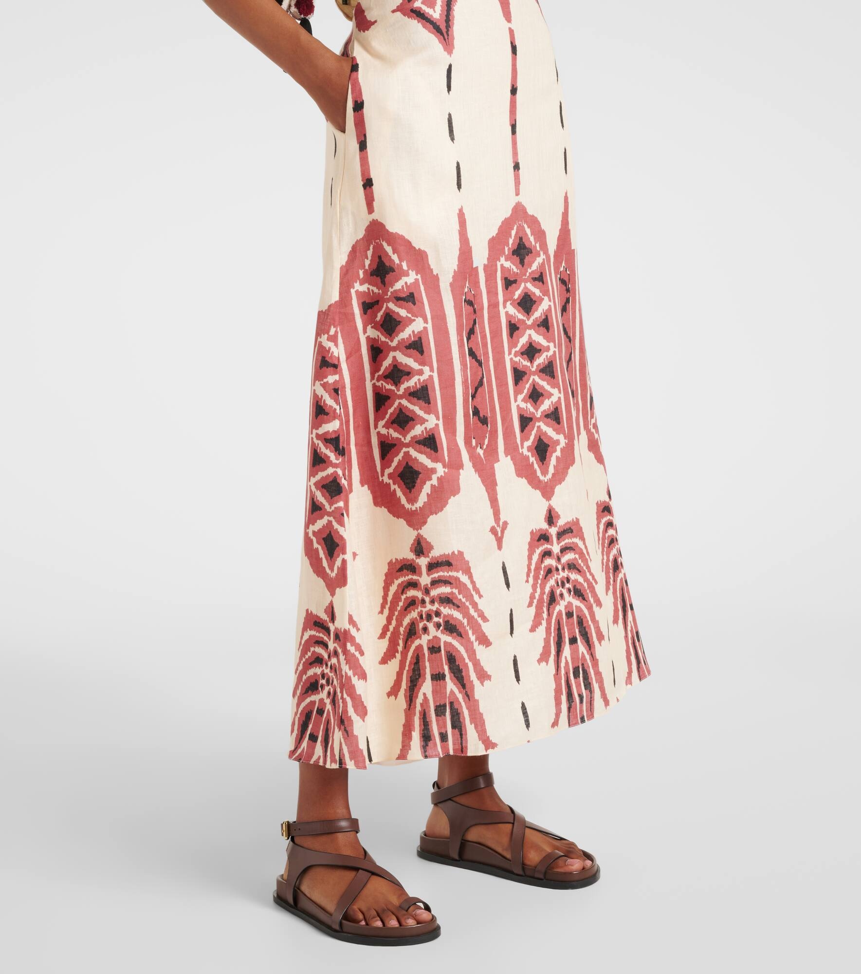 Embroidered printed linen midi dress - 5