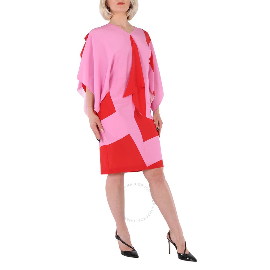 Burberry Ladies Primrose Pink Geometric Print Silk Crepe De Chine Cape Sleeve Dress - 5