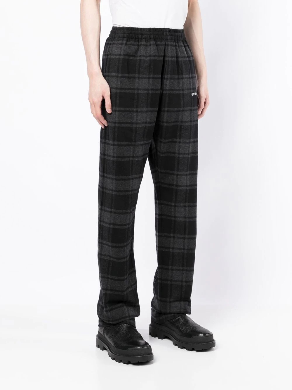 logo-print check pattern track pants - 3