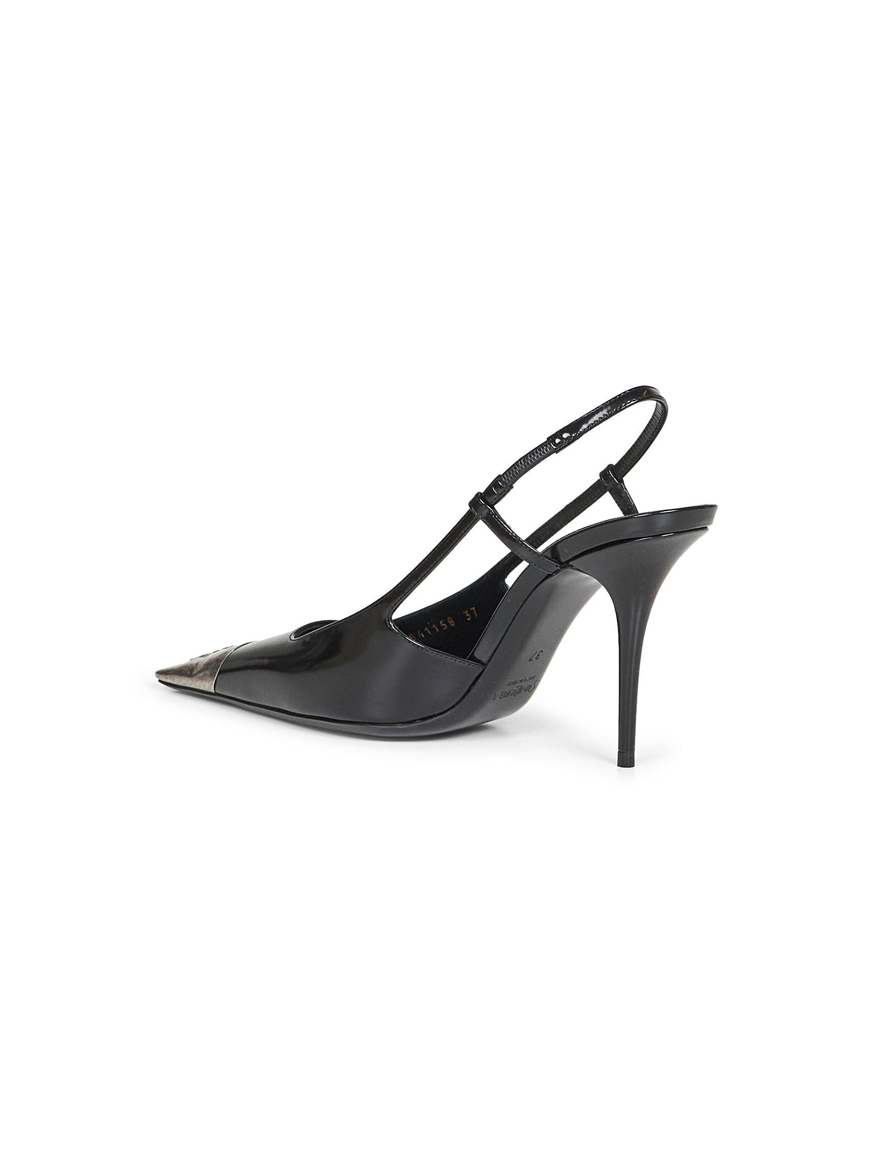 Saint Laurent Women Black Glazed Leather Jeanne Slingback Pumps - 3