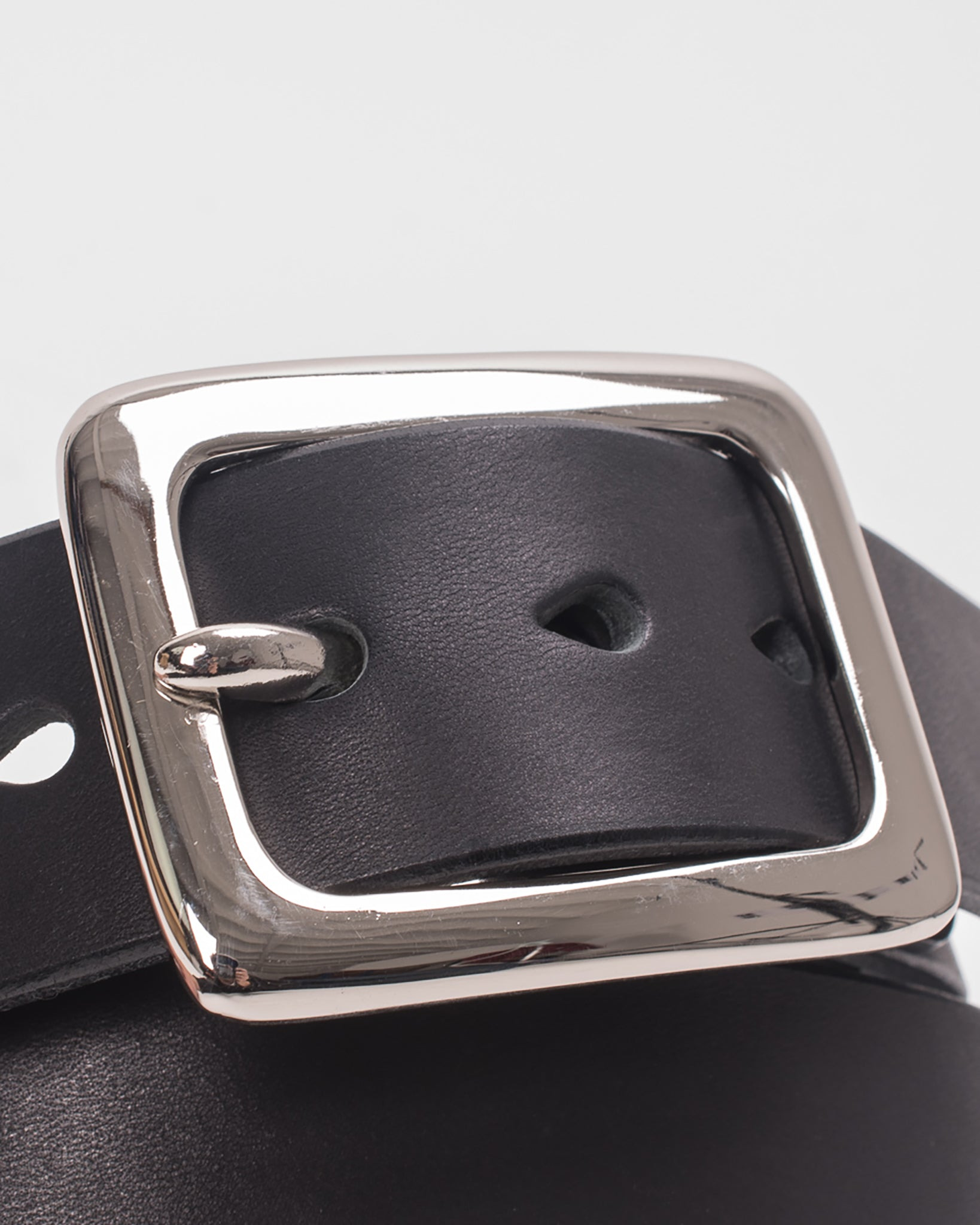 IHB-08-BLK Heavy Duty "Tochigi" Leather Belt with Nickel Plated Garrison Buckle - Black - 2