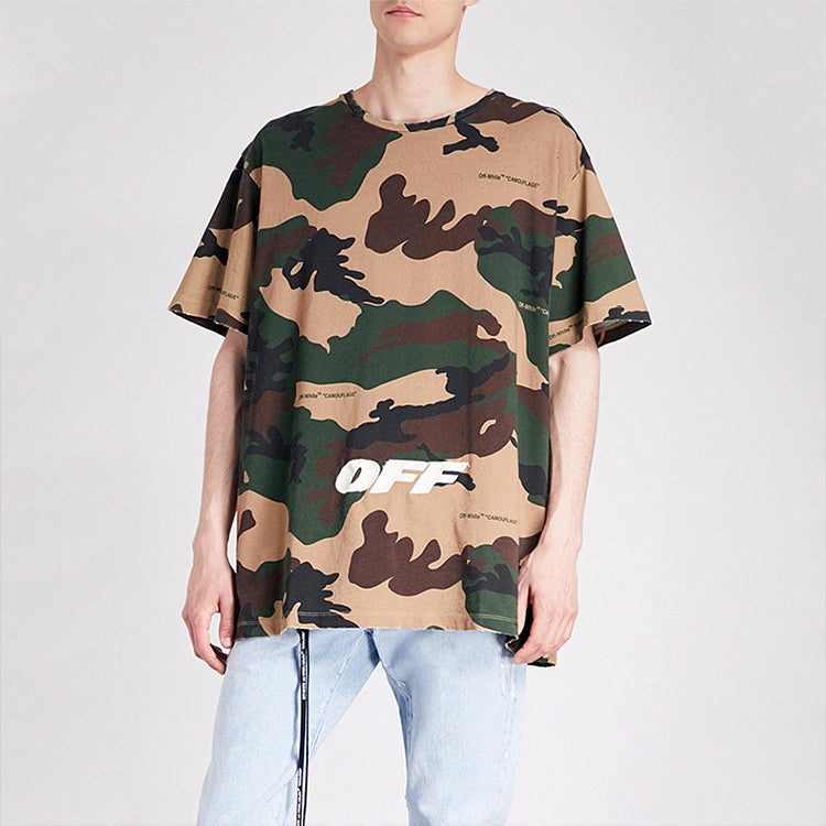 Off-White Alphabet Embroidered Short Sleeve Unisex Camouflage OMAA038E181850219901 - 2