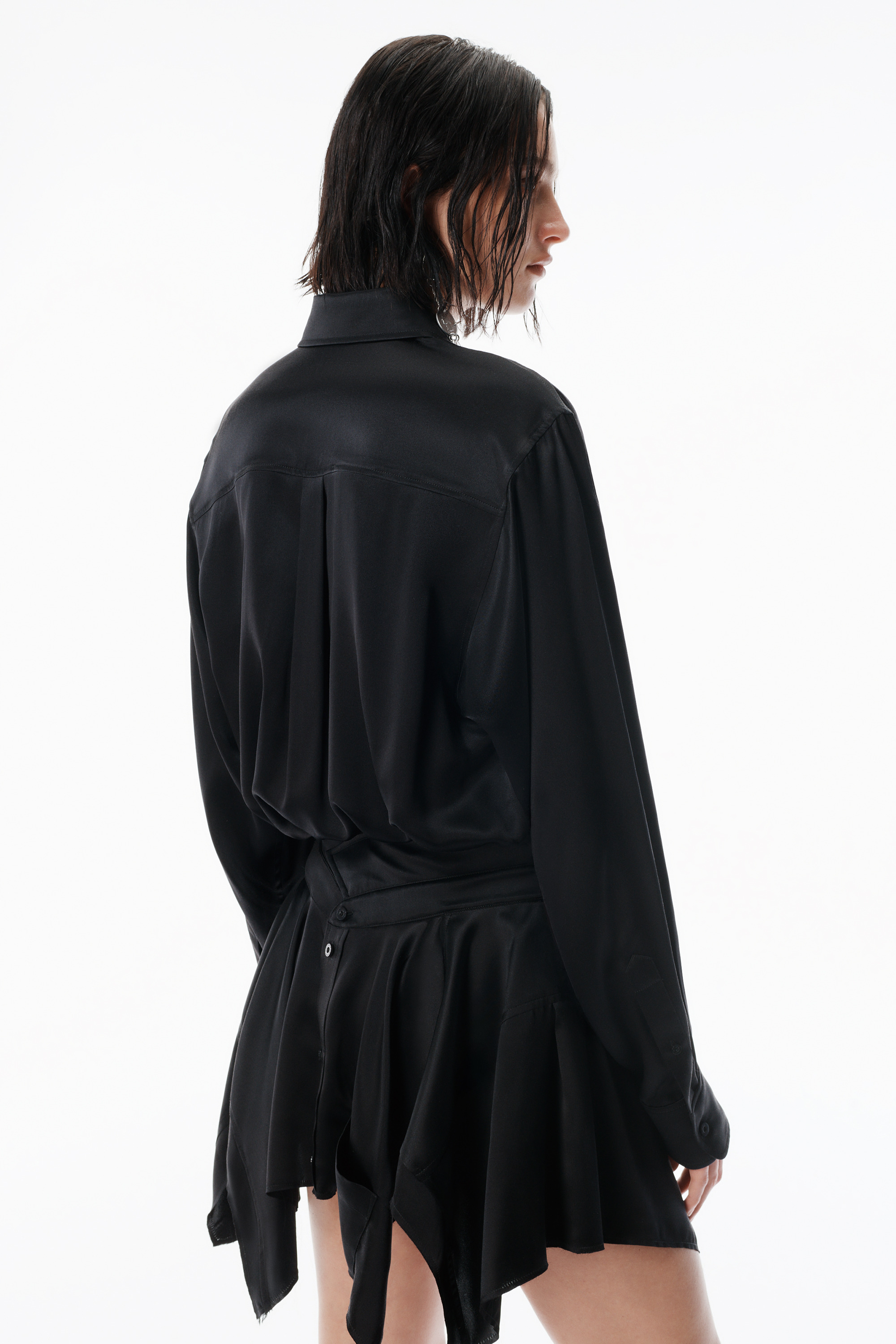 Black Silk Charmeuse Pre-Styled Double Shirtdress - 5