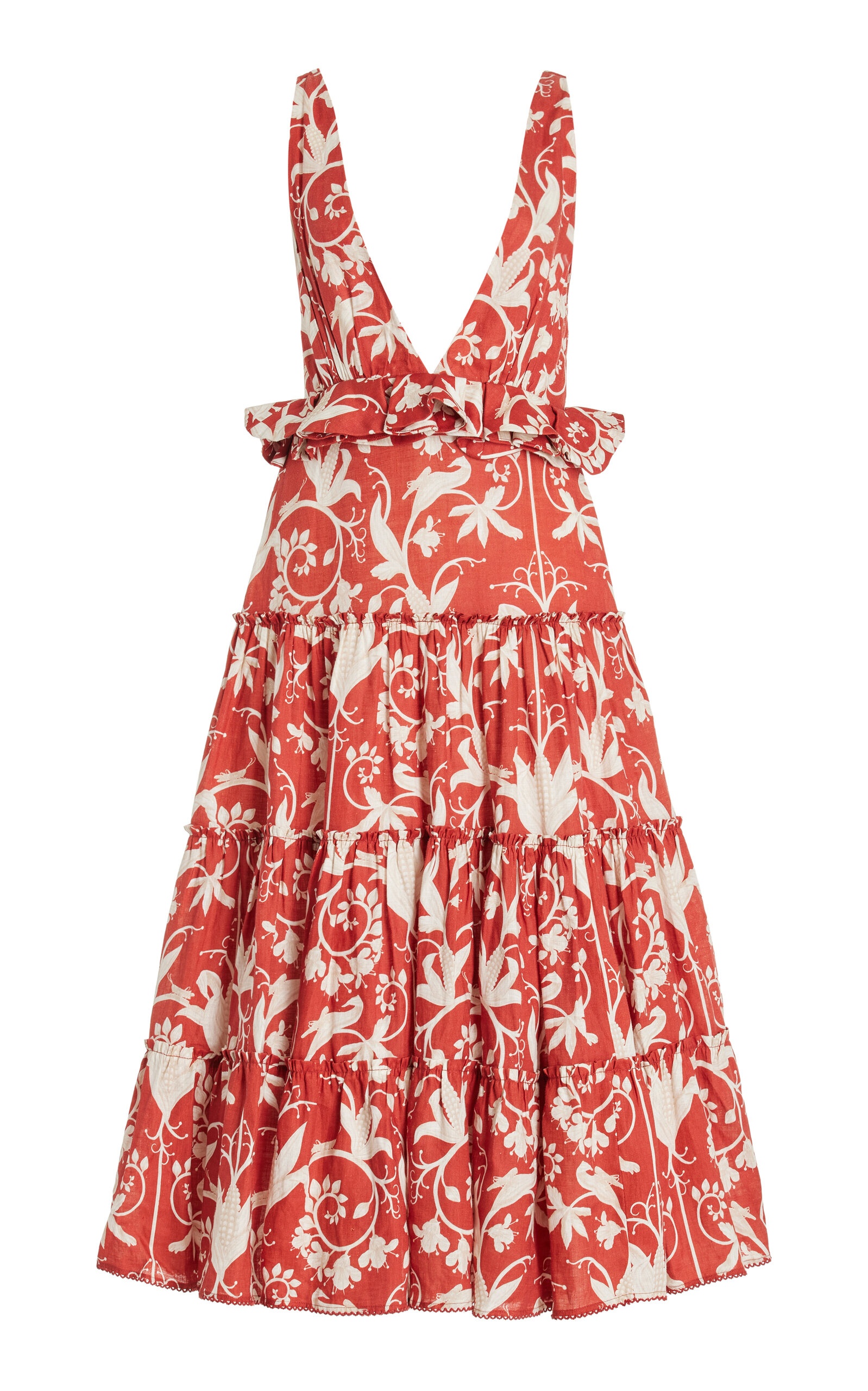 Lago Maiz Tiered Linen Midi Dress red - 1