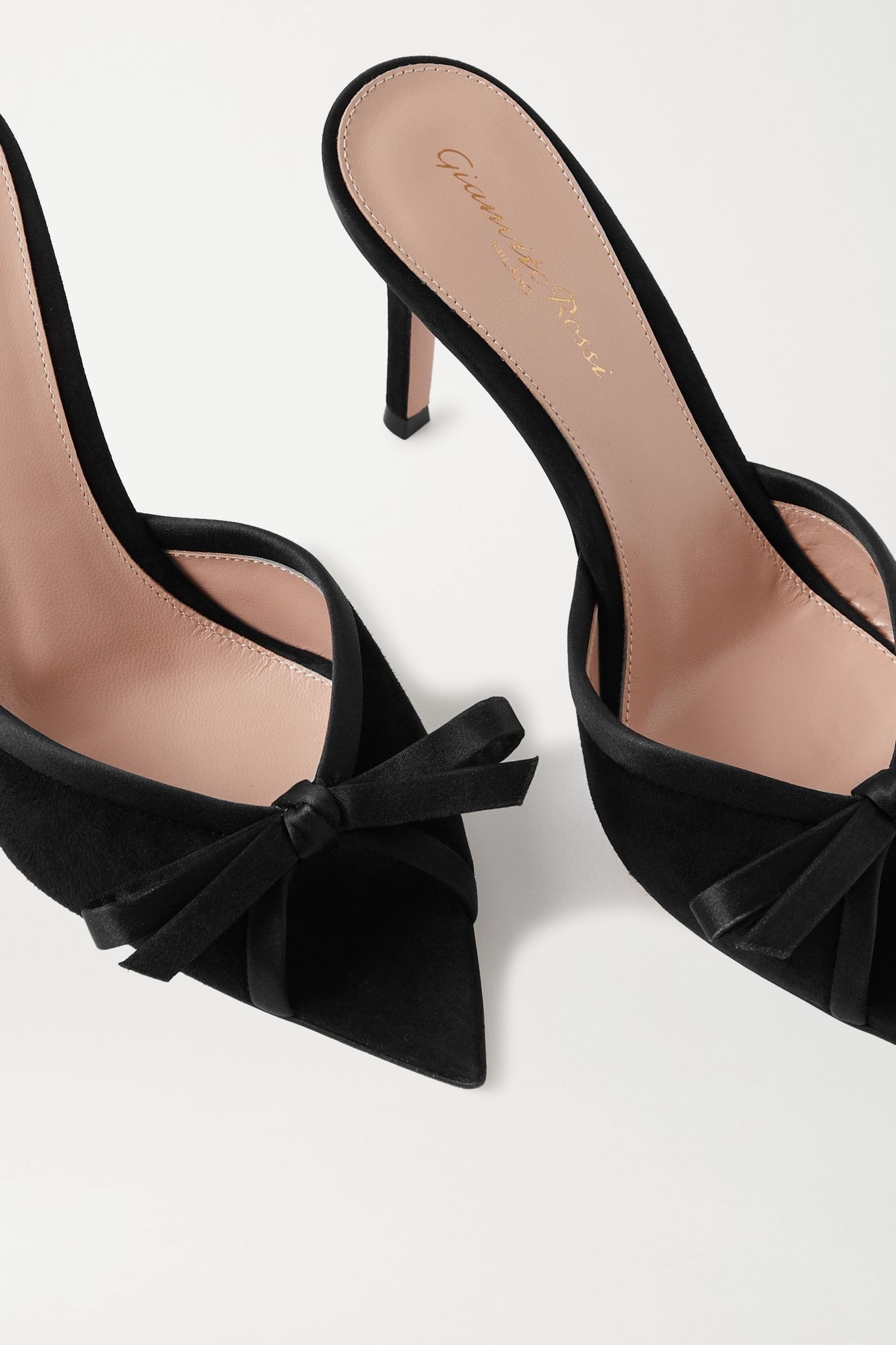 85 bow-detailed satin-trimmed suede mules - 4