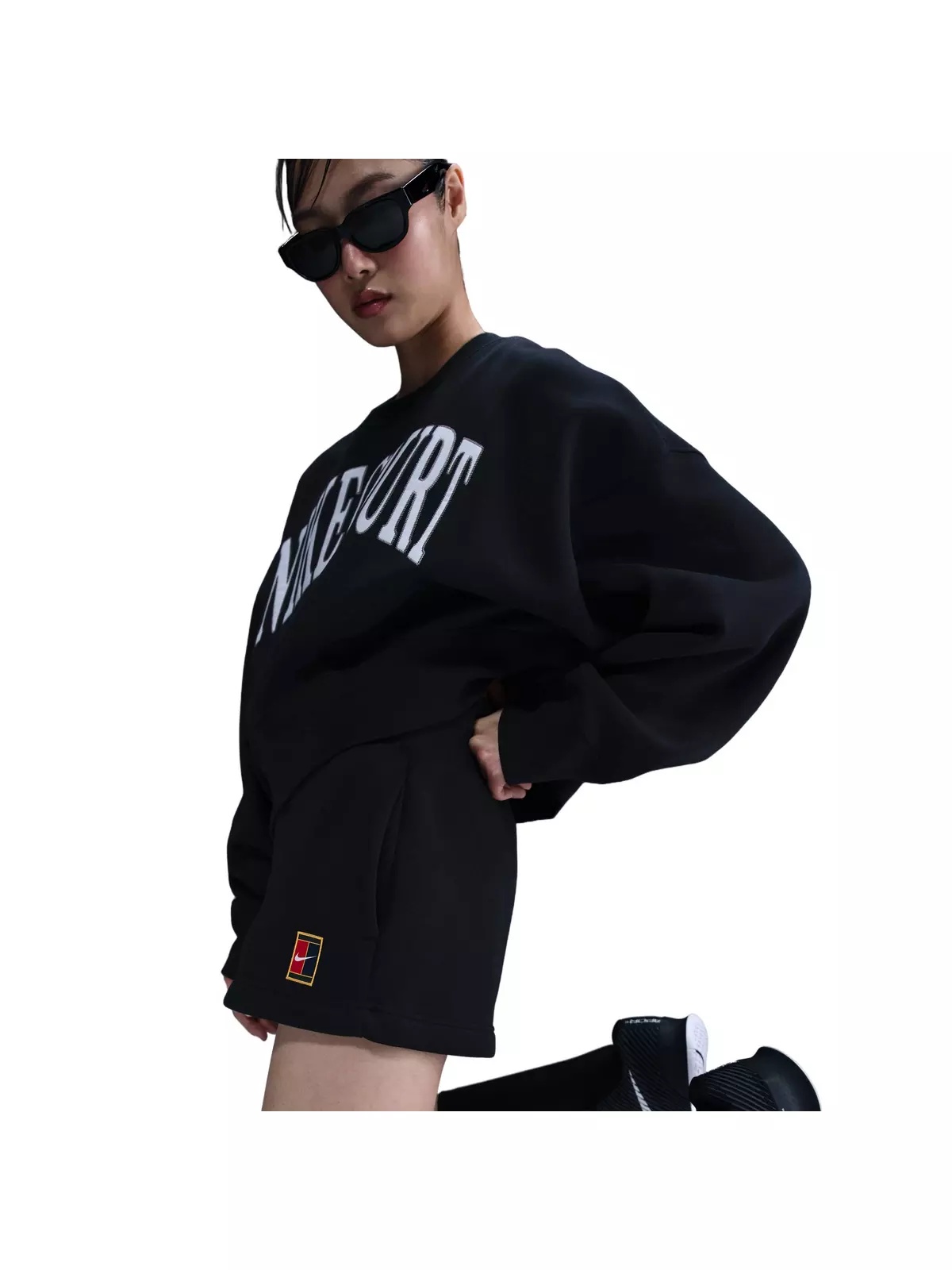 Court Women's Phoenix Fleece High-Waisted Loose Shorts-Black - 5