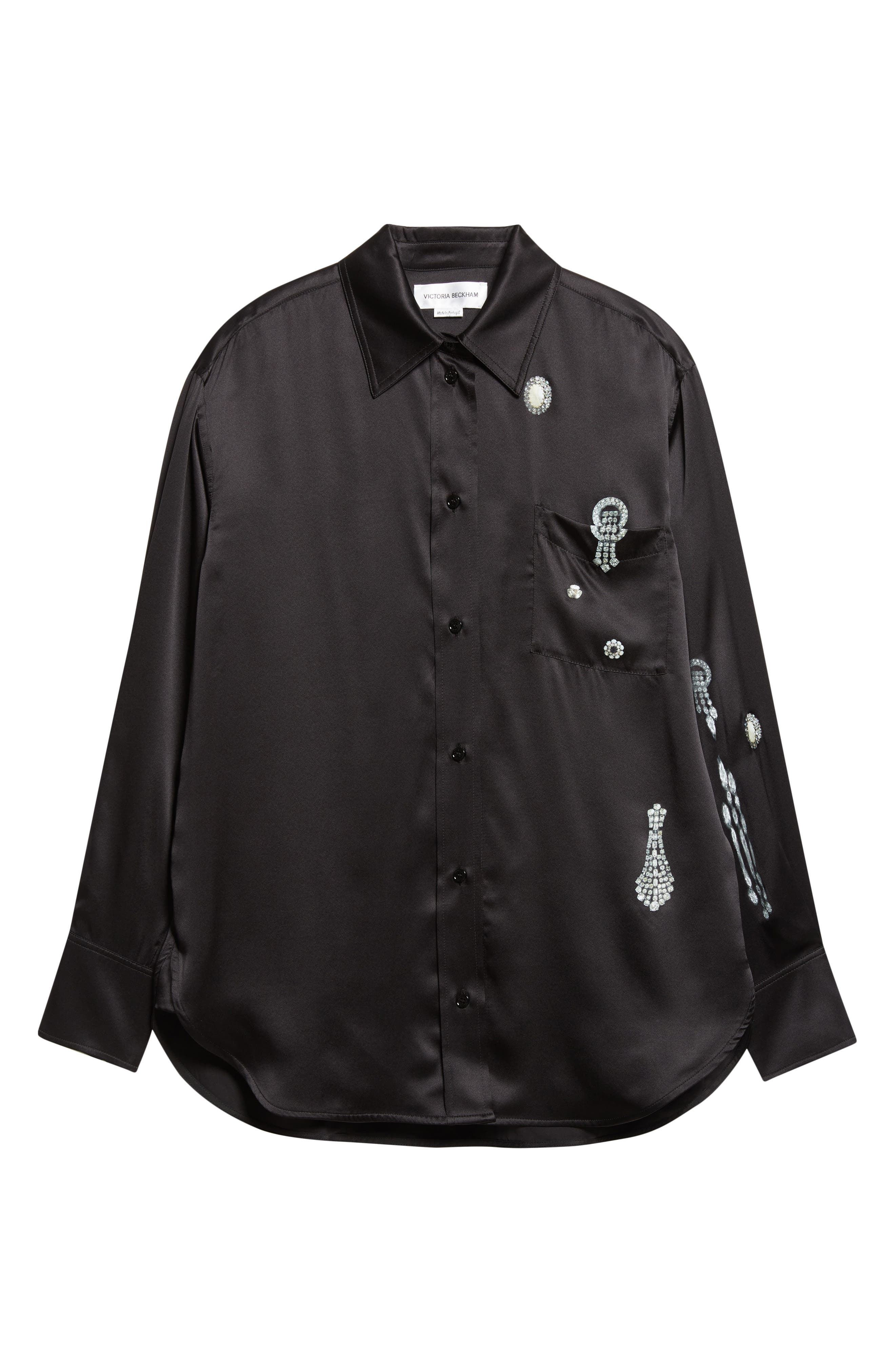 Victoria Beckham Crystal Print Silk Pajama Shirt in Black at Nordstrom - 5