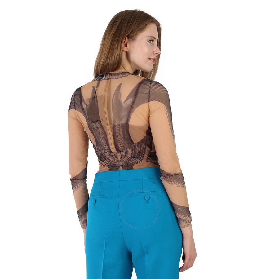 Burberry Ladies Mermaid Tail-Print Tulle Long Sleeve Bodysuit - 6