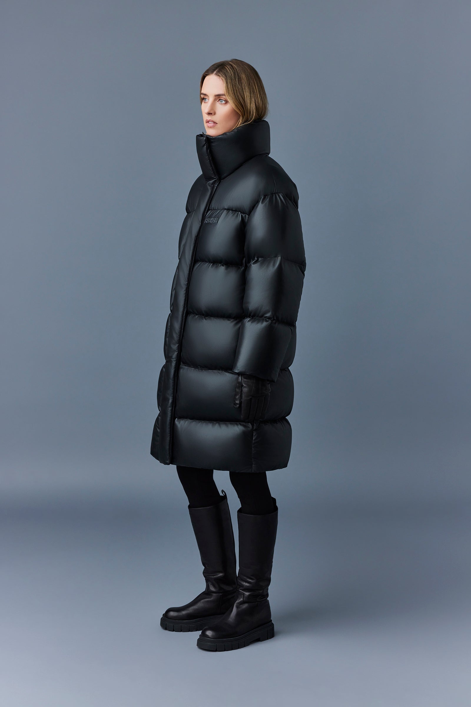 SAYA Leather down parka with stand collar - 3