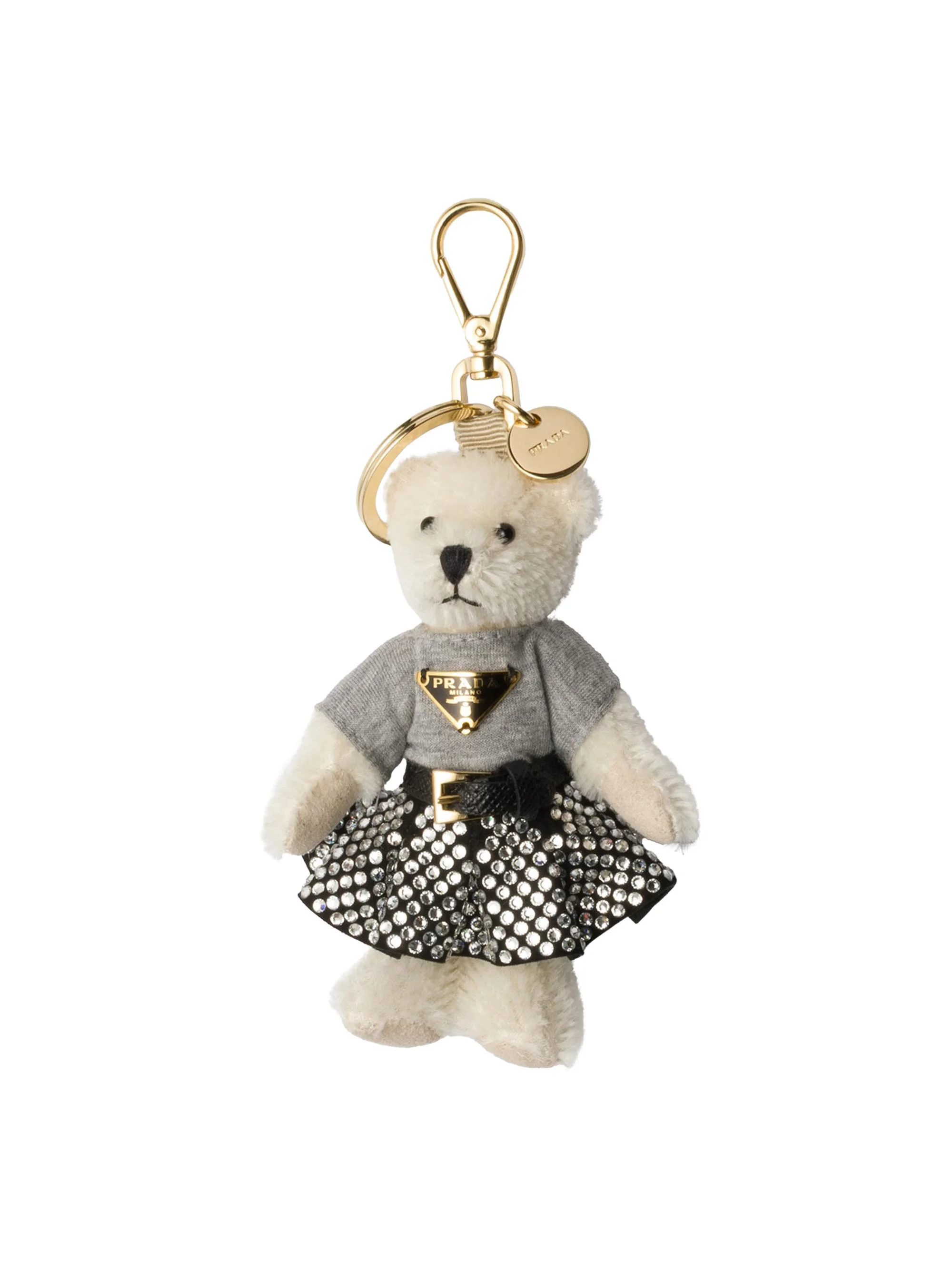 Unisex Teddy Bag Charm with Metal Ring - White - 1