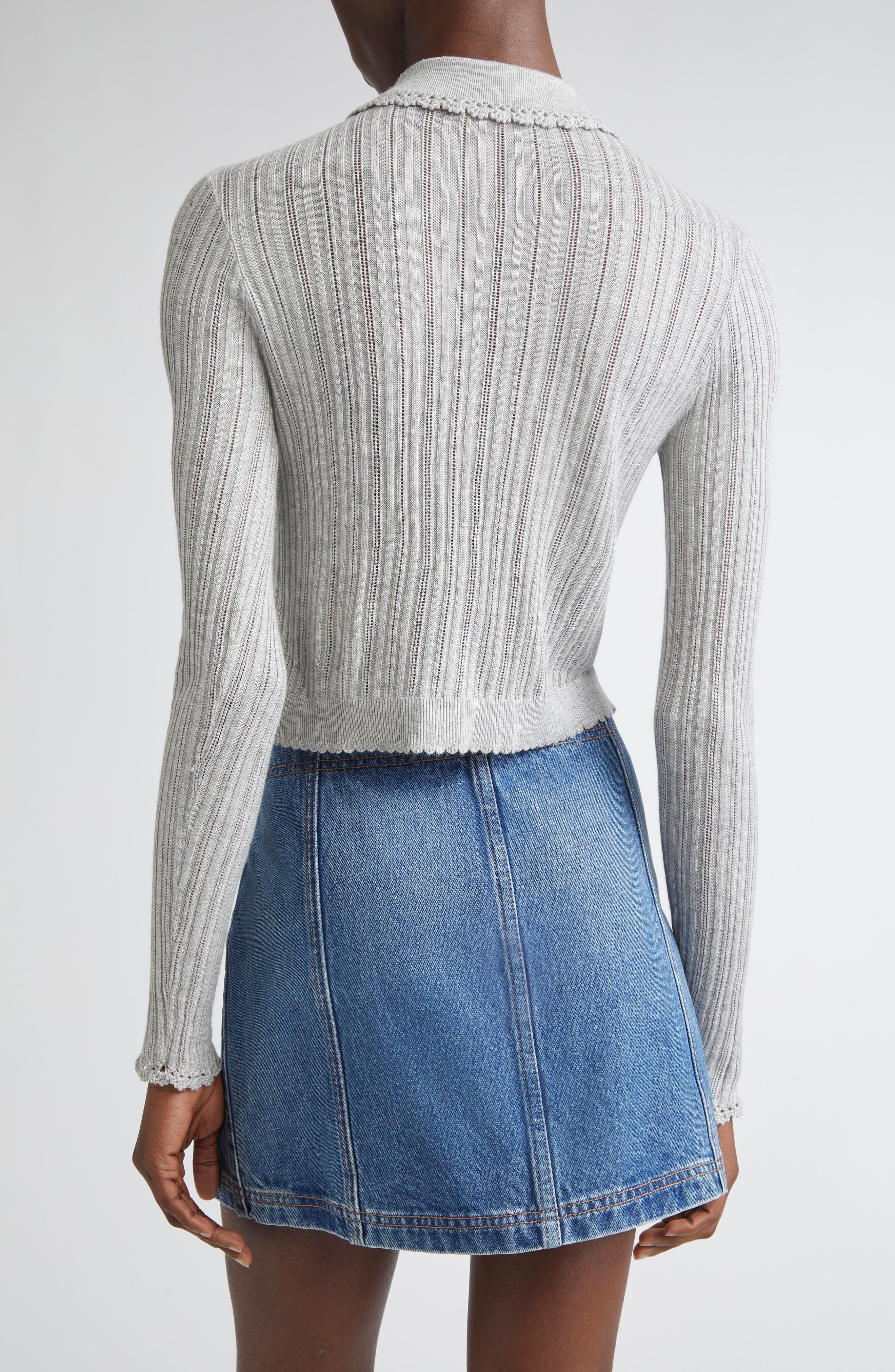 Ulla Johnson Lottie Pointelle Rib Cardigan in Slate at Nordstrom - 3