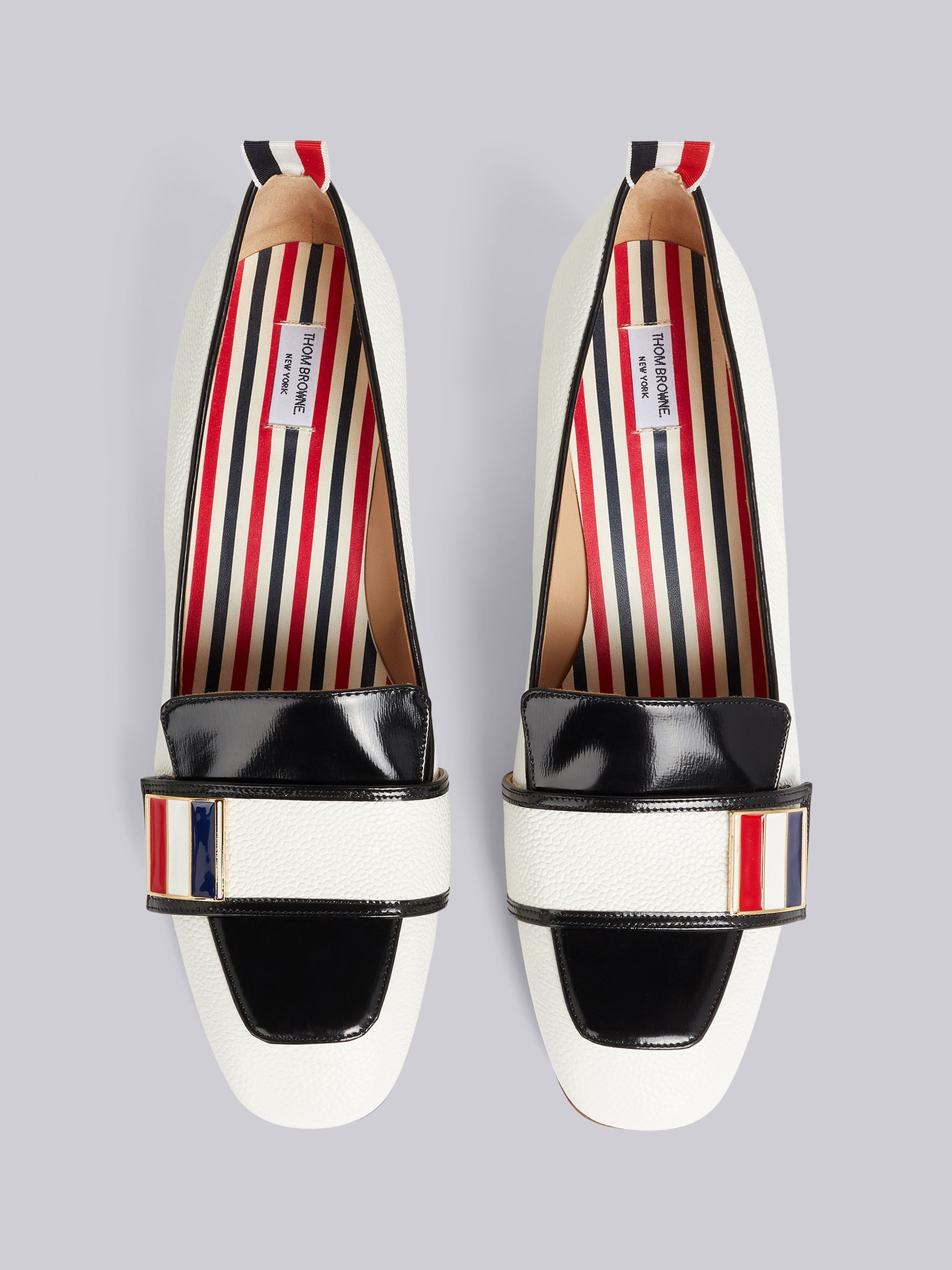 White Pebbled Calfskin Enamel Strap Chic Block Heel Loafer - 4