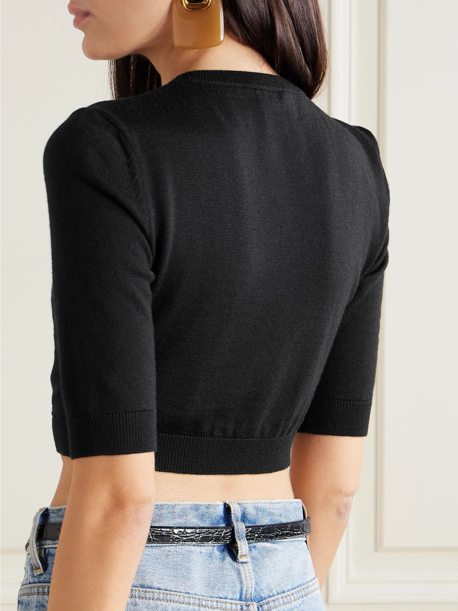 Cropped wool cardigan Black - 3