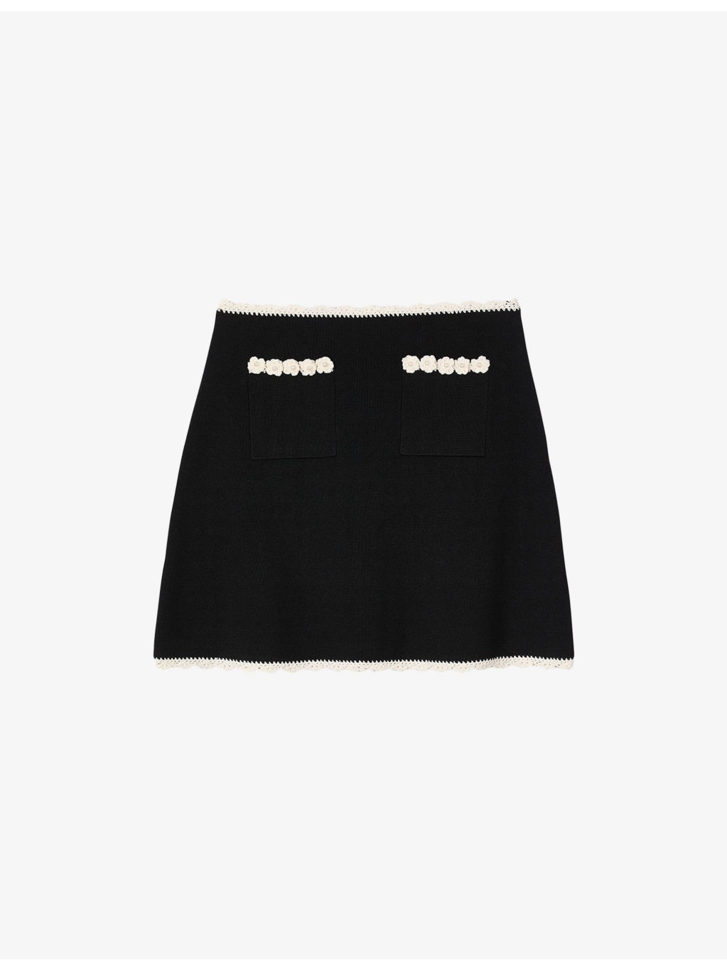 Crochet-Trim Mid-Rise Stretch-Woven Mini Skirt - 1