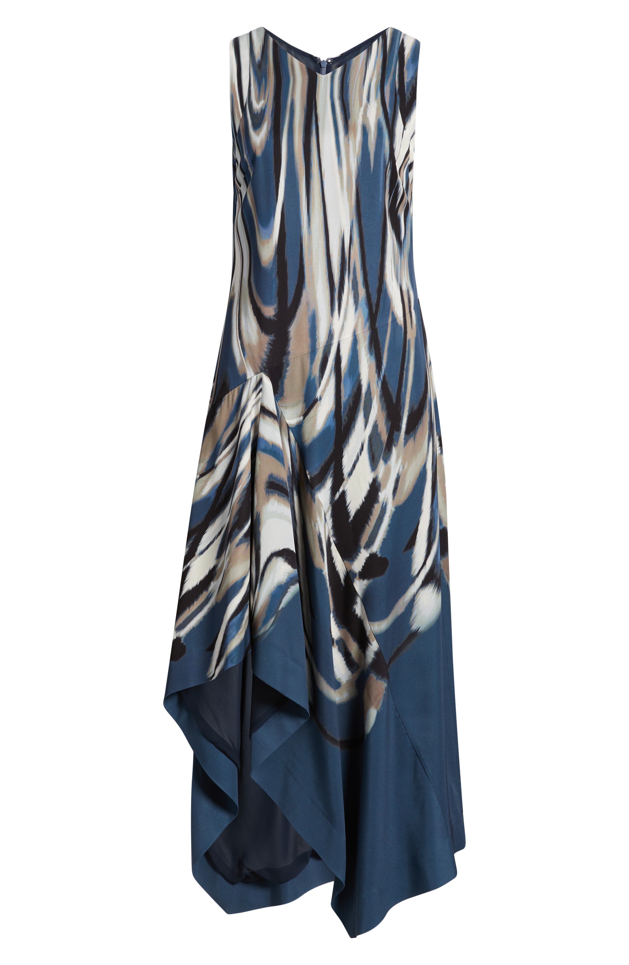 BOSS Donaria Shark Bite Hem Dress in Blue Jay Swirl at Nordstrom - 5