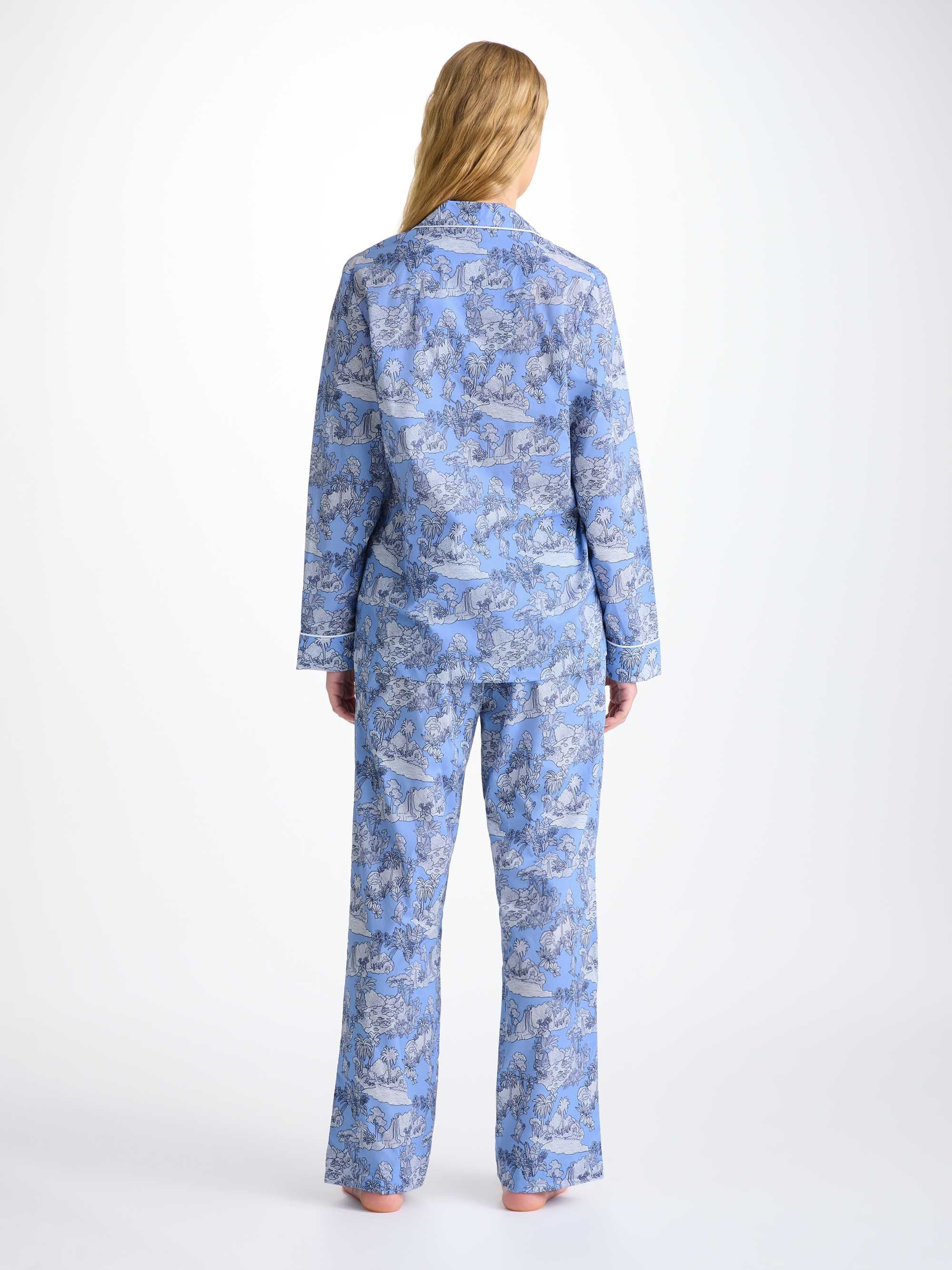 Women's Pajamas Cotton Batiste Blue Island Hopping Print - 4