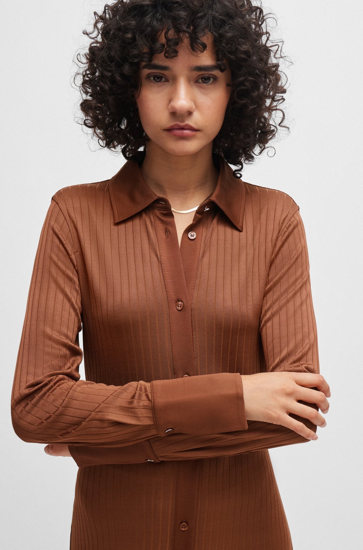 LONG-LENGTH SHIRT-STYLE DRESS IN RIBBED JERSEY - 6