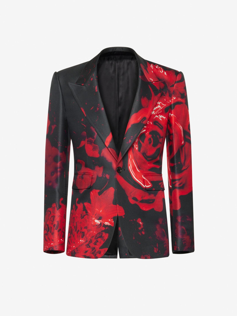 Alexander McQueen Men's Wax Flower Single-breasted Jacket in Black/red outlook