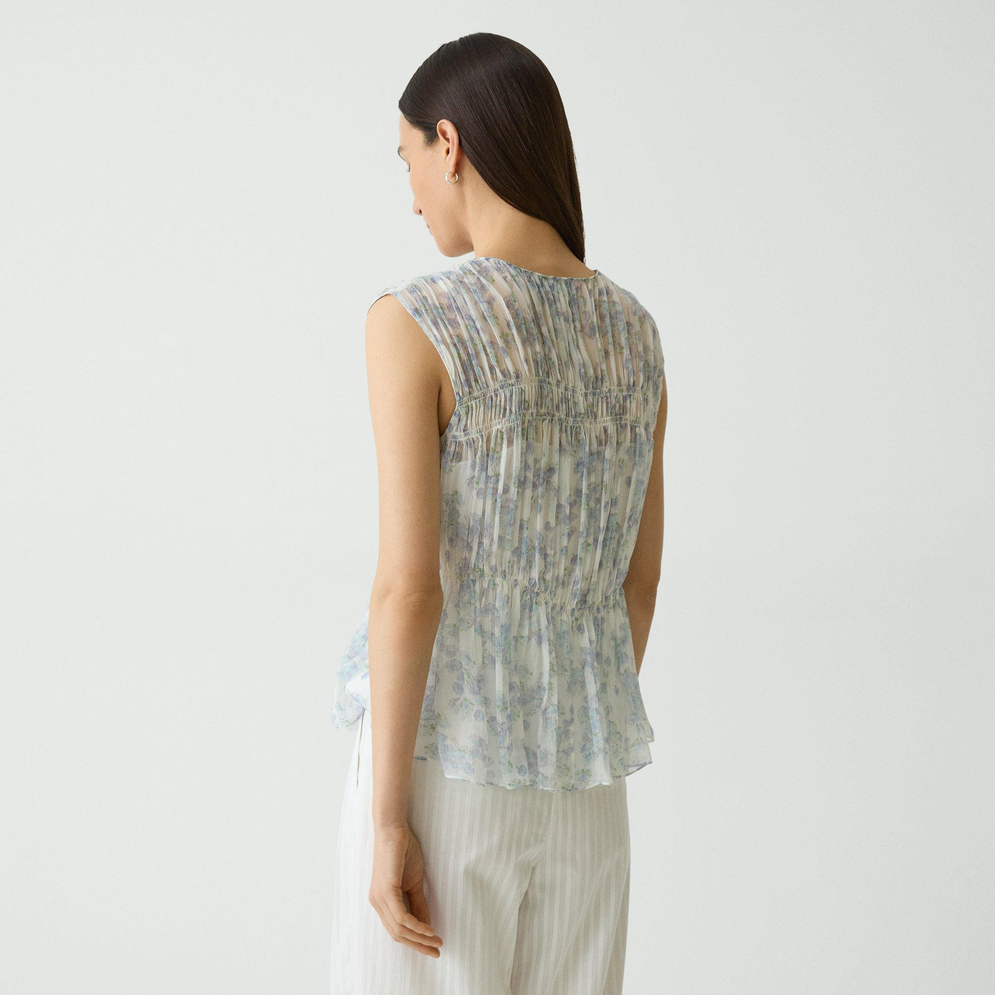 Ruched Sleeveless Top in Floral Silk - 4