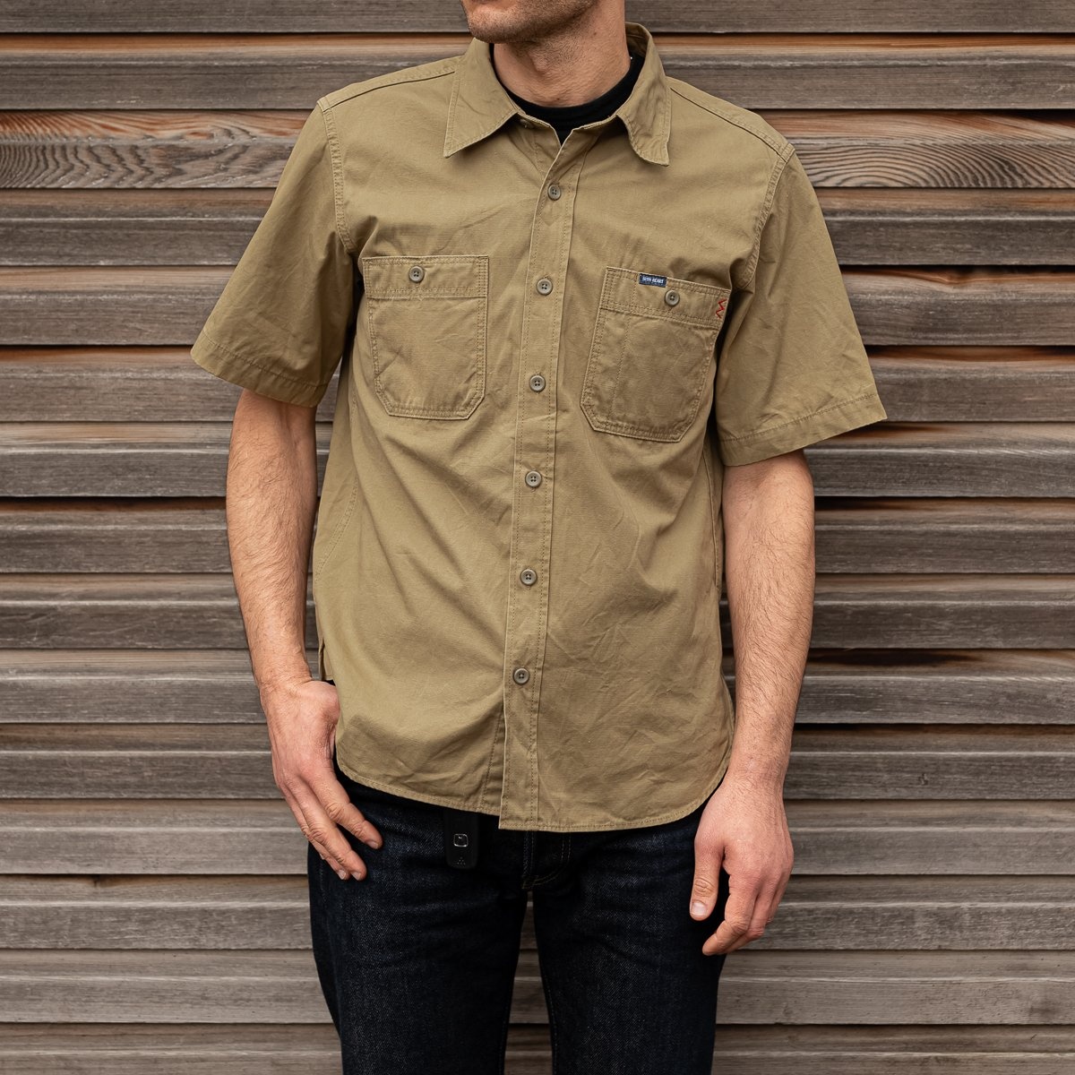 IHSH-393-KHA 7oz Fatigue Cloth Short Sleeved Work Shirt - Khaki - 4