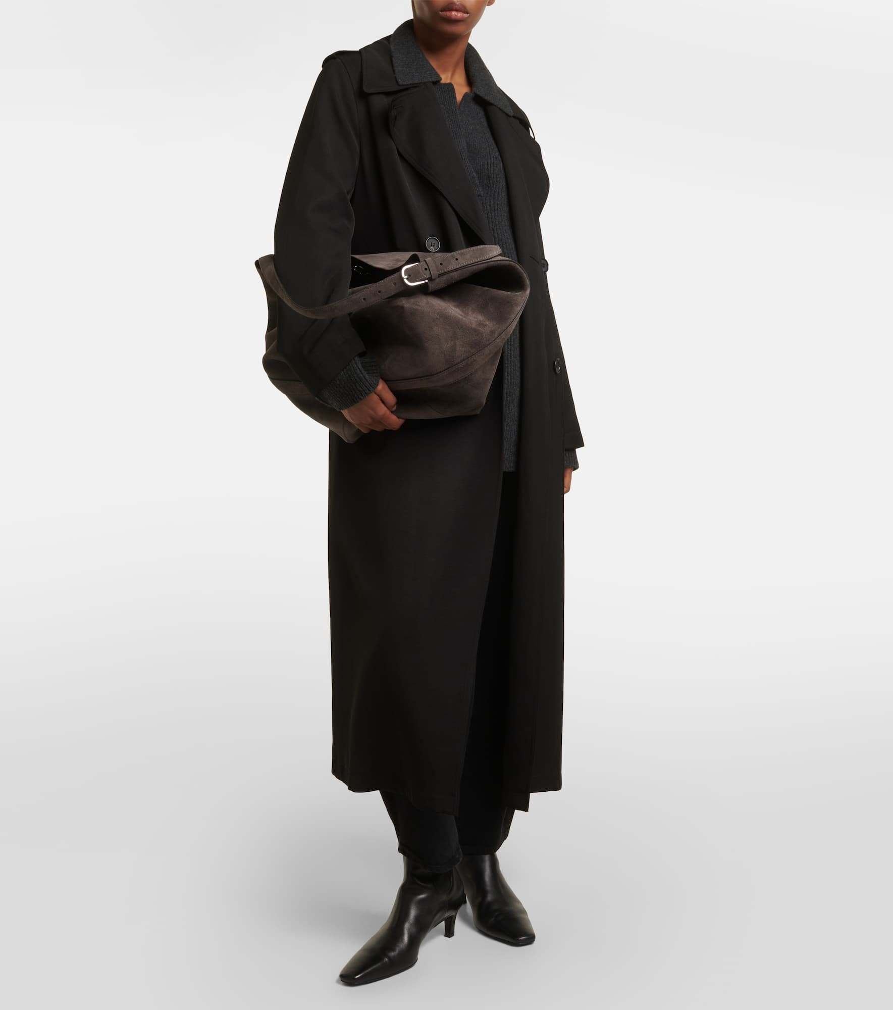 Belted suede tote bag - 5