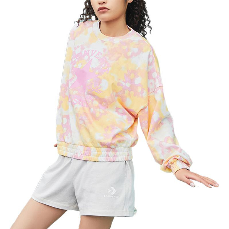 (WMNS) Converse Washed Floral Cotton Crew Neck Shirt 'Pink' 10023196-A01 - 4