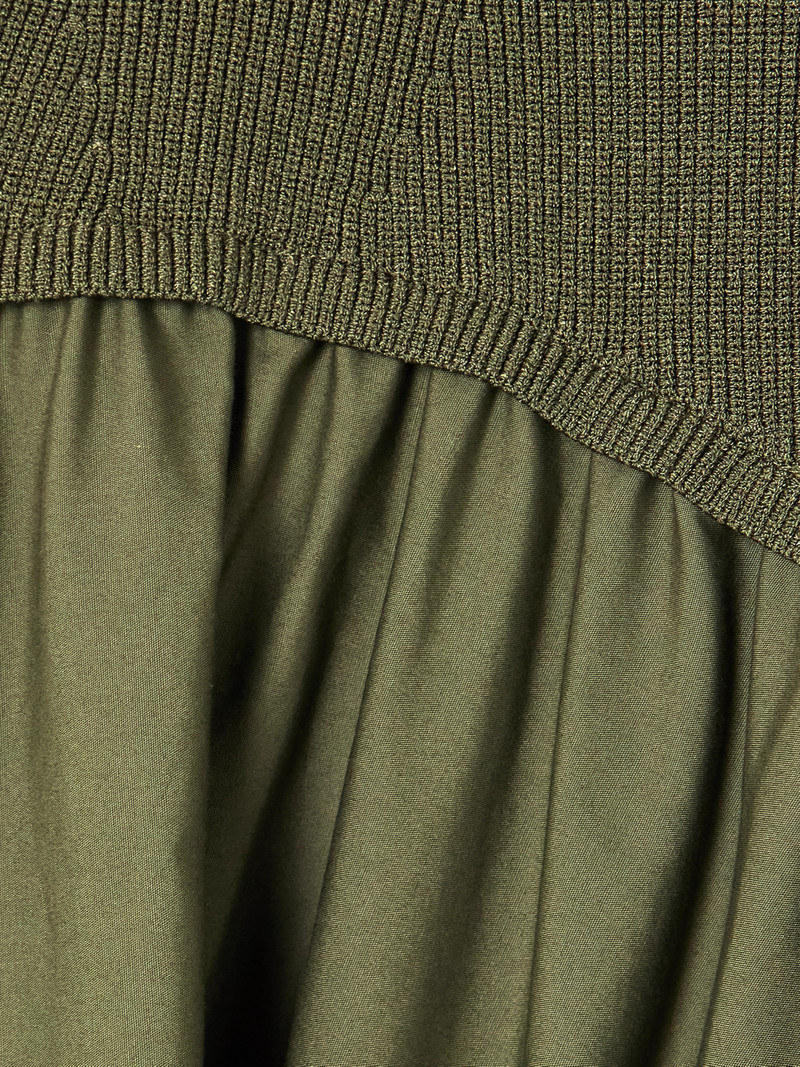 Ovie Pleated Ribbed-knit Trimmed Cotton-poplin Midi Skirt 4