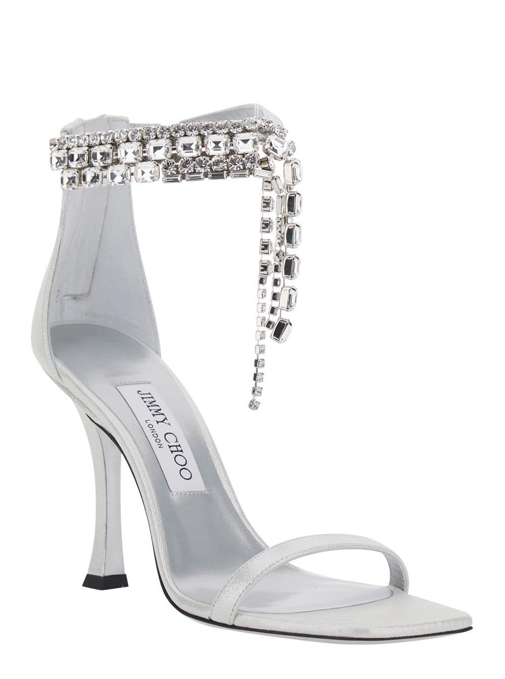 Jimmy Choo Women 'Crystal' Metallic Sandals With Rhinestoned Ankle Strap And High Curved Heel In Lea - 2