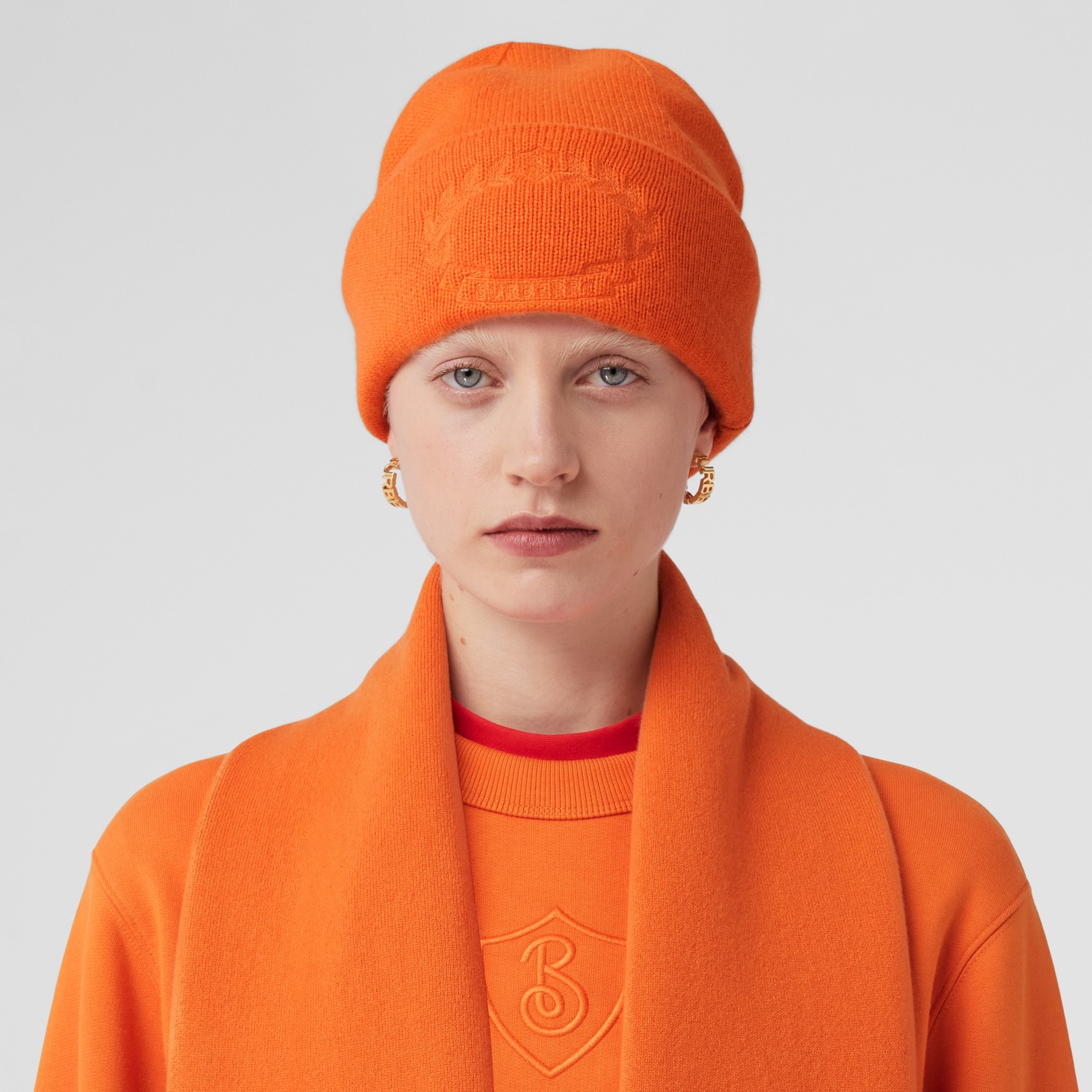 Embroidered Oak Leaf Crest Cashmere Beanie 3