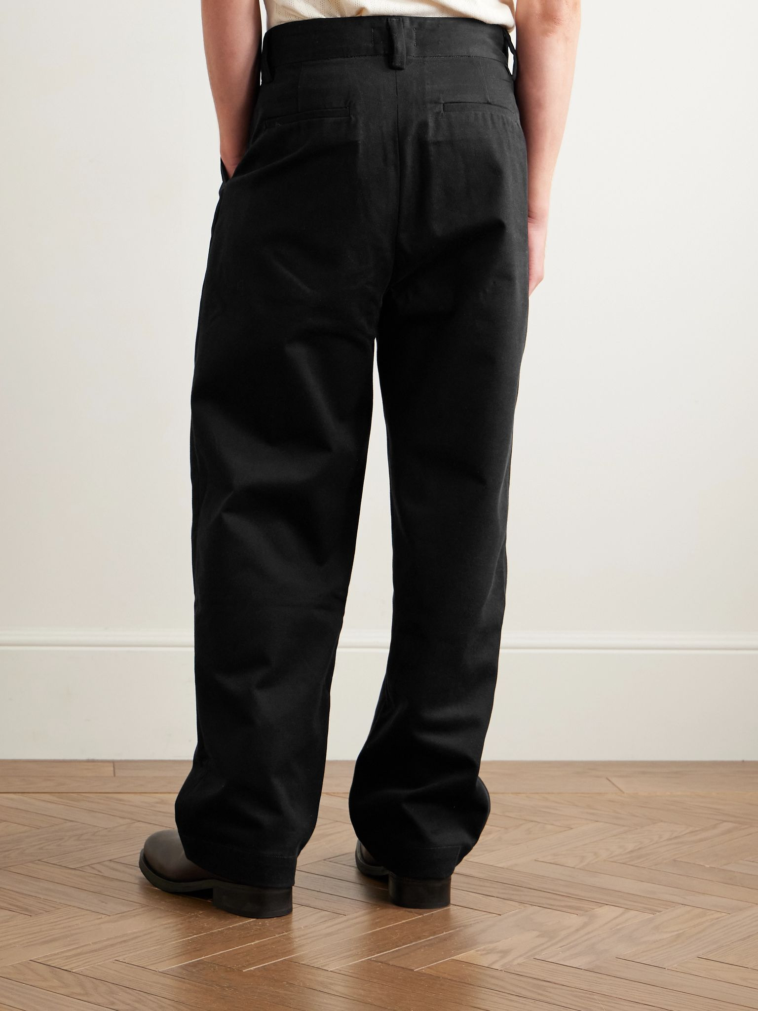 Slater Straight-Leg Pleated Cotton-Twill Trousers Black - 4