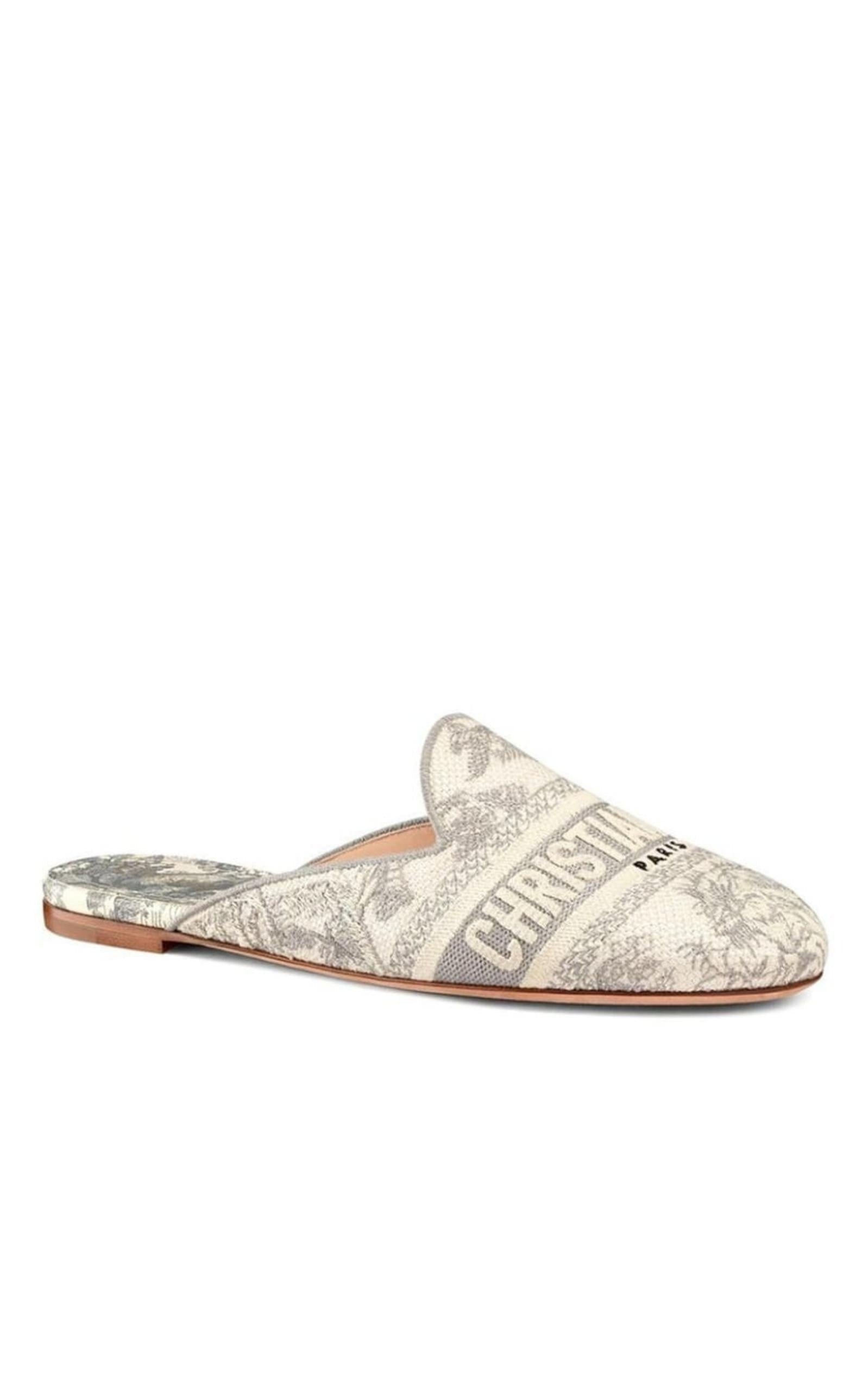 Dior Toile de Jouy Motif Flat Mules in Grey Stone - 4