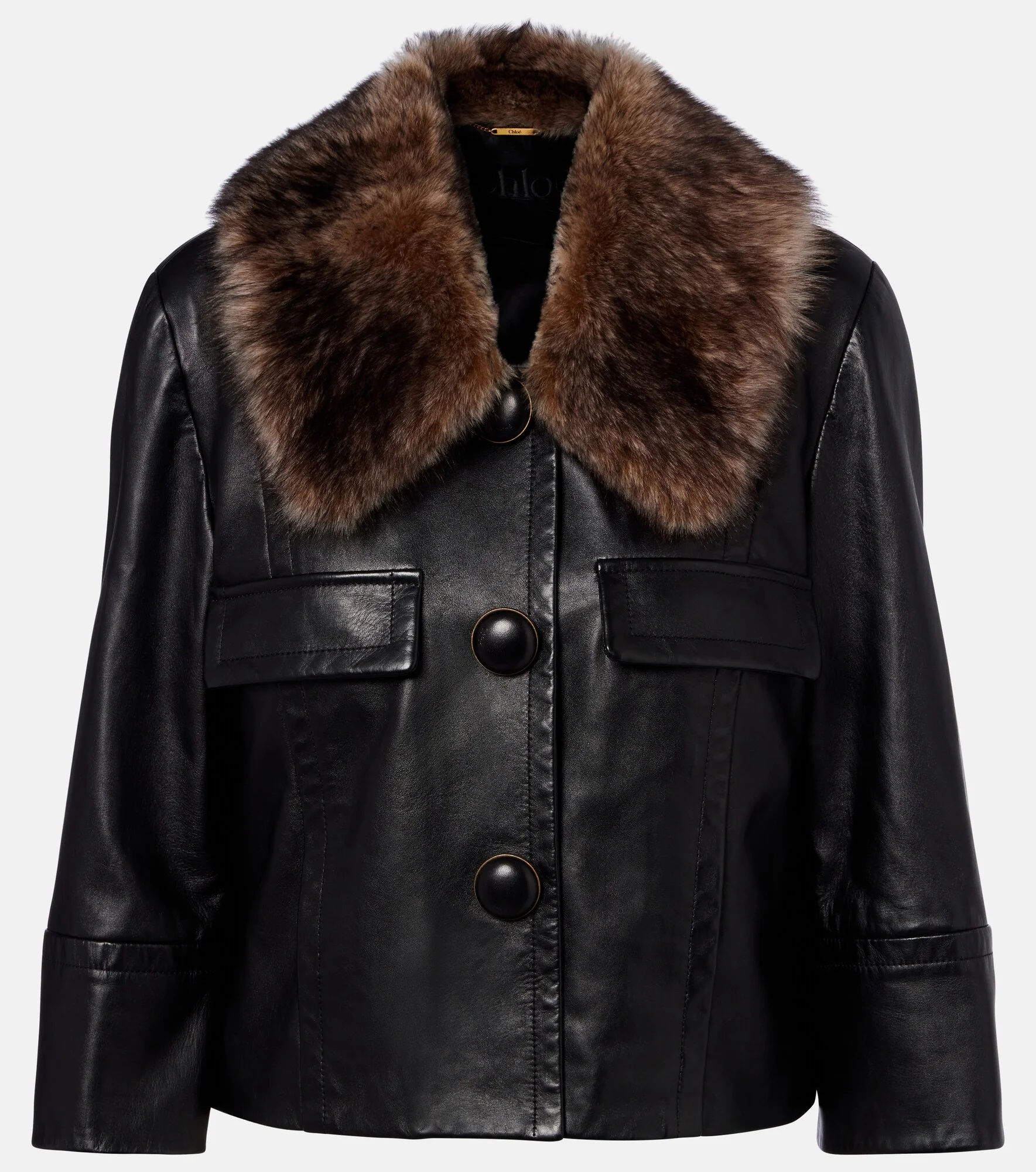 Shearling-trimmed leather jacket - 1