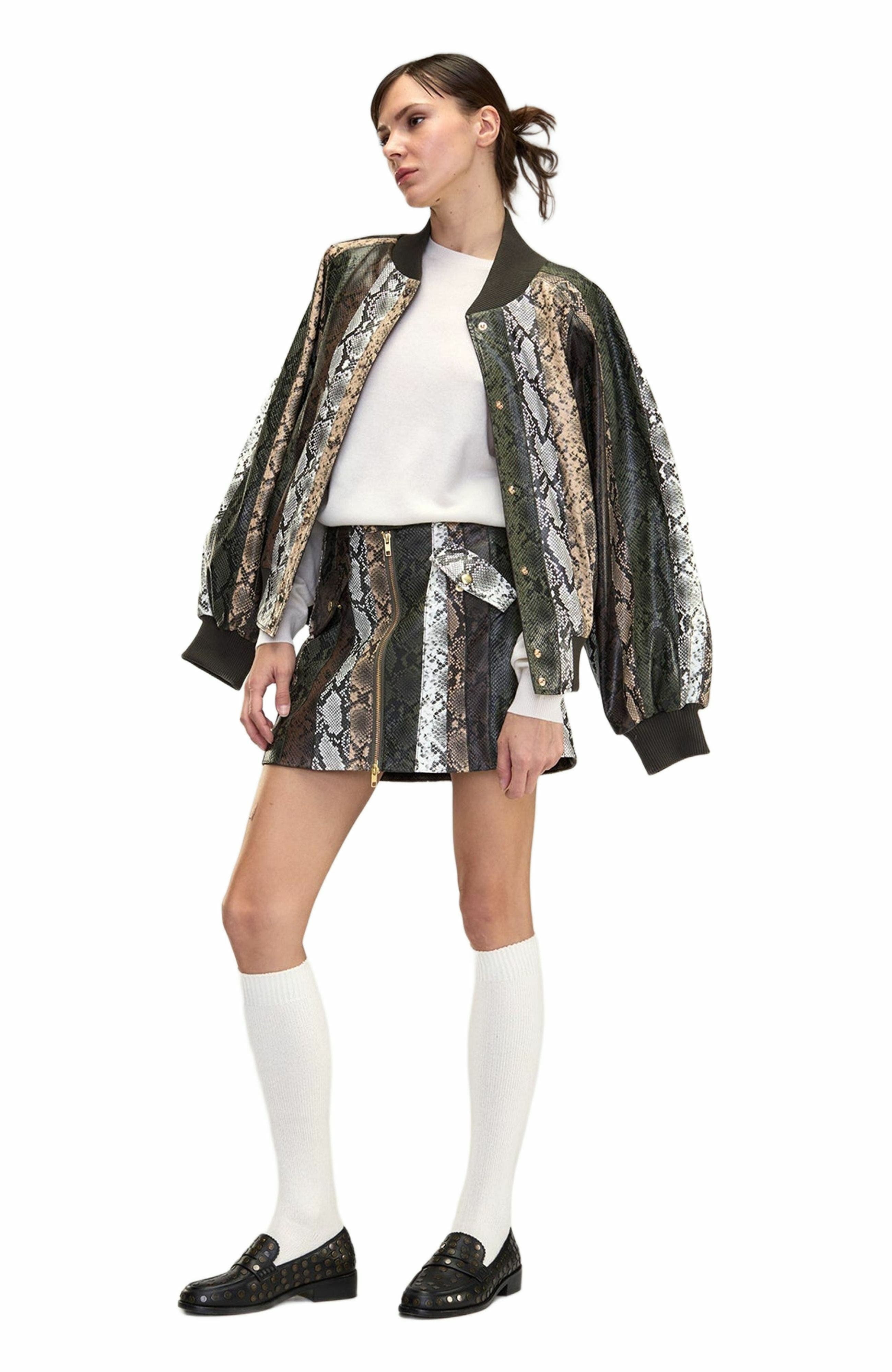 Cynthia Rowley Snake-Embossed Vegan Leather Bomber Jacket in Multi at Nordstrom - 1