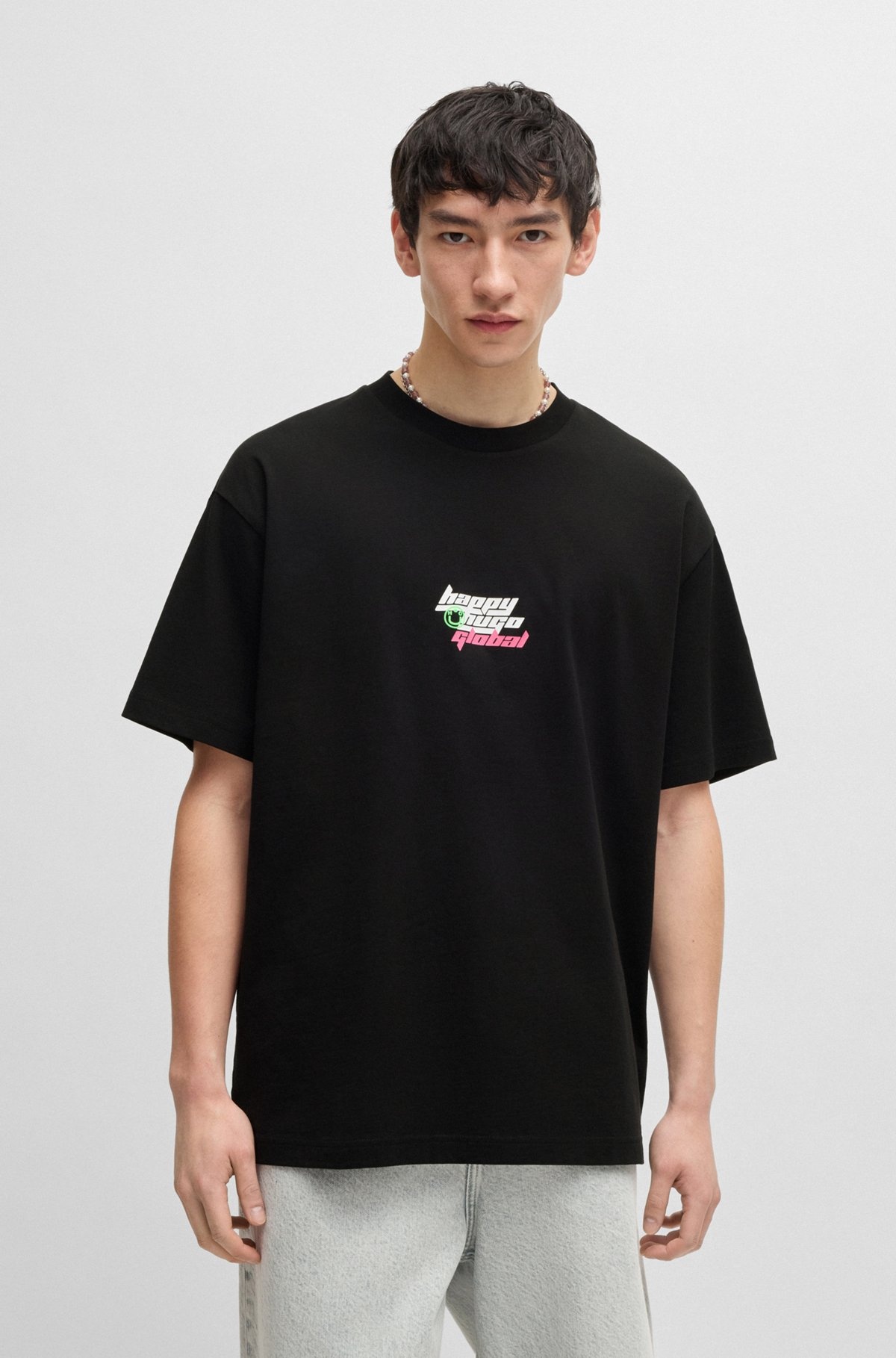 OVERSIZE-FIT T-SHIRT IN COTTON WITH HAPPY HUGO LOGO - 2