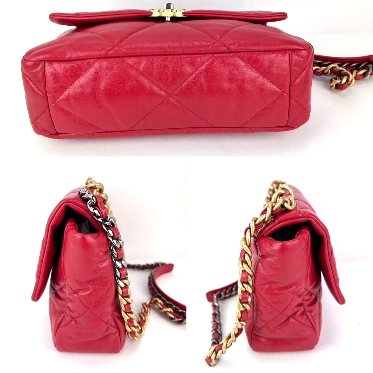 Chanel 19 Large Quilted Goatskin Silver and Gold Red Flap Bag - 5