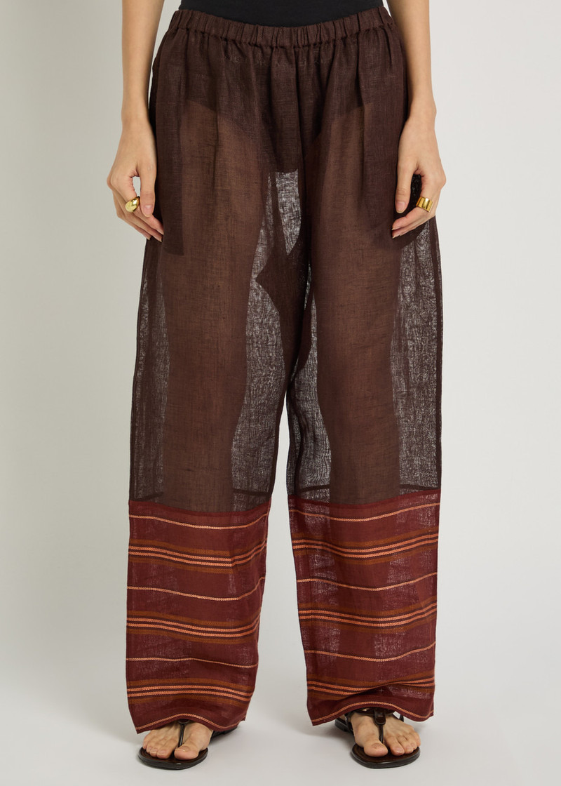 TORY BURCH Tory Burch Stripe-trimmed Semi-sheer Linen Trousers outlook
