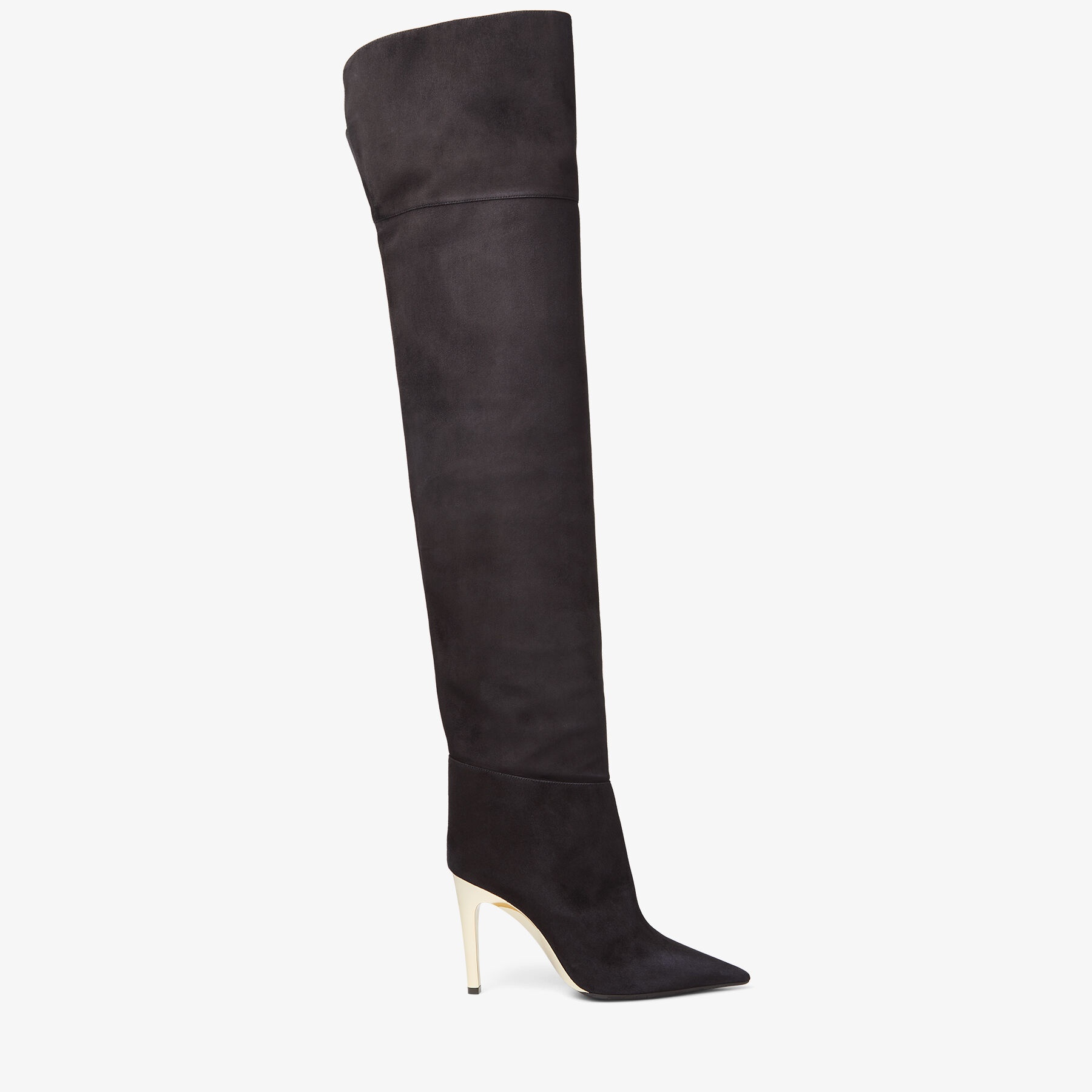 Cierra Over The Knee 100
Black Suede Over-the-knee Boots with Gold Heel - 1