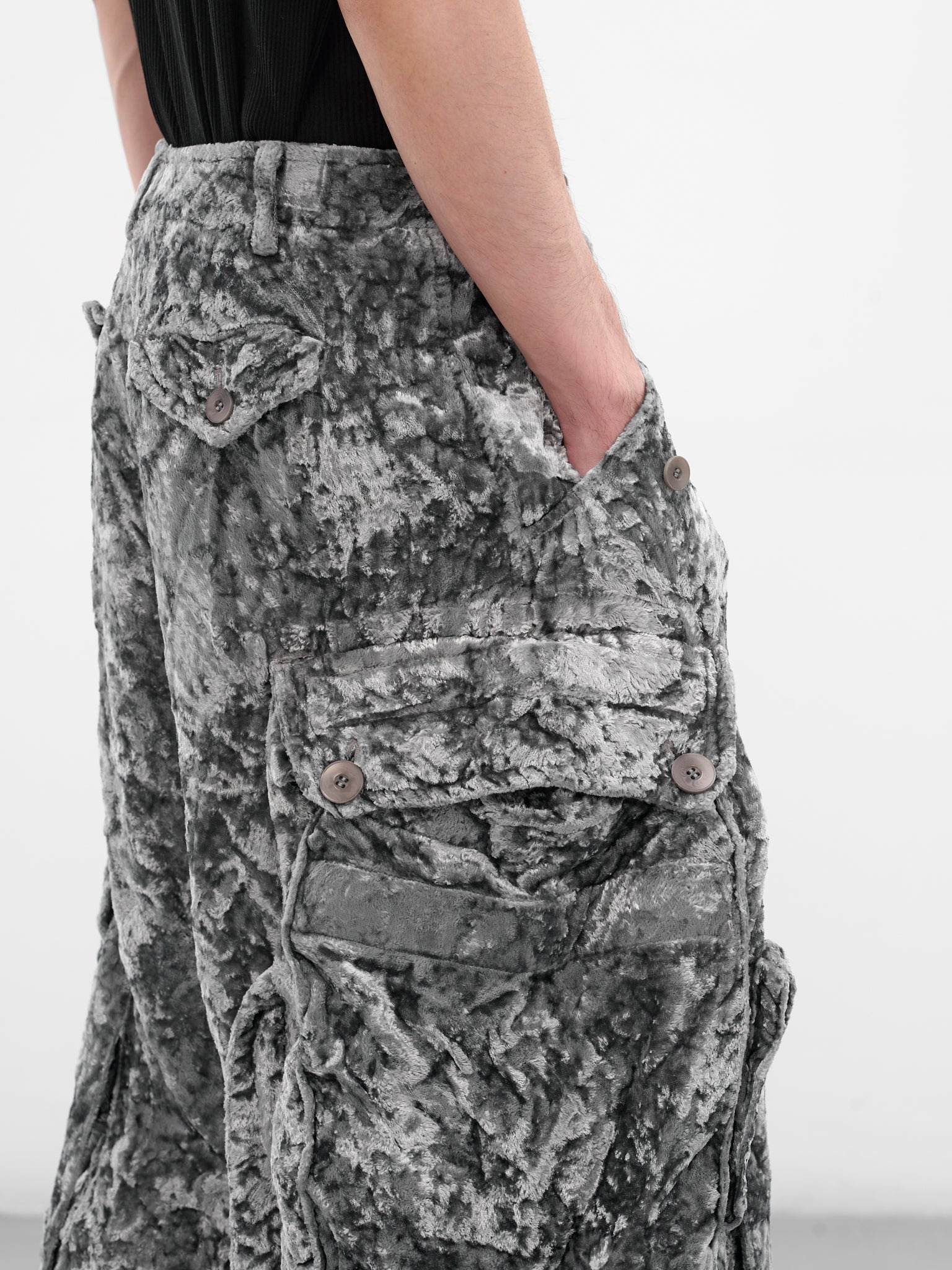 Gray Crushed Velvet Cargo Pants - 5
