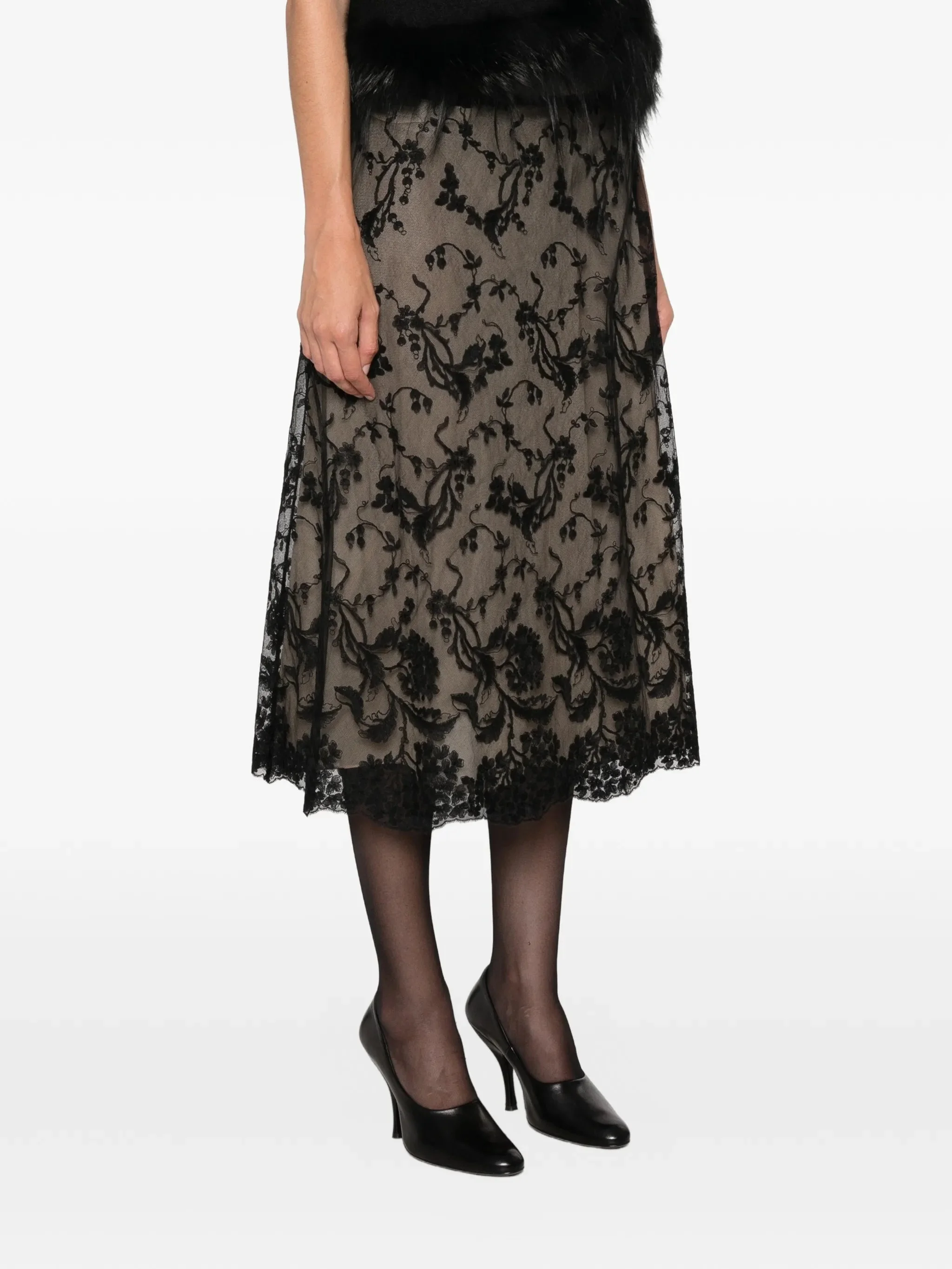 Fendi Floral-lace Midi Skirt - 1