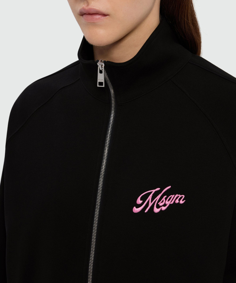 Black double pique cotton sweatshirt with italic MSGM embroidery on the chest 5