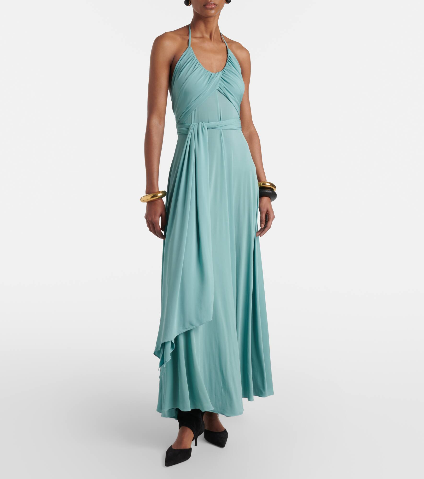 Draped halterneck jersey maxi dress - 2