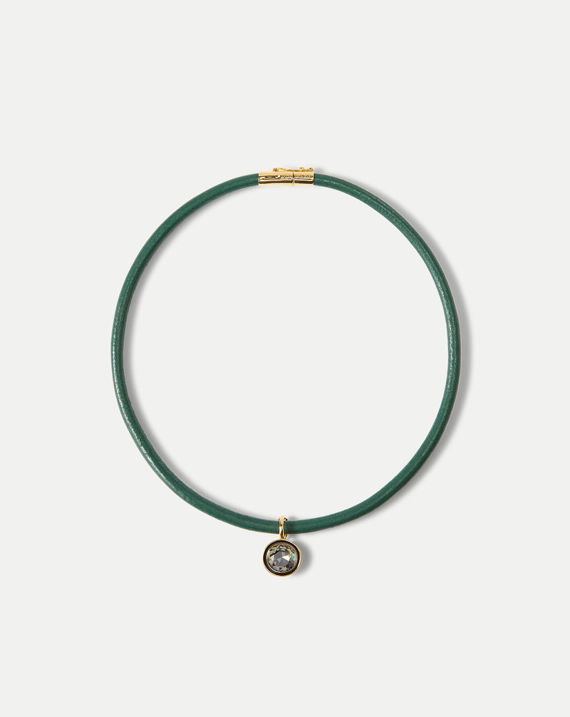 GREEN LEATHER PENDANT NECKLACE 1