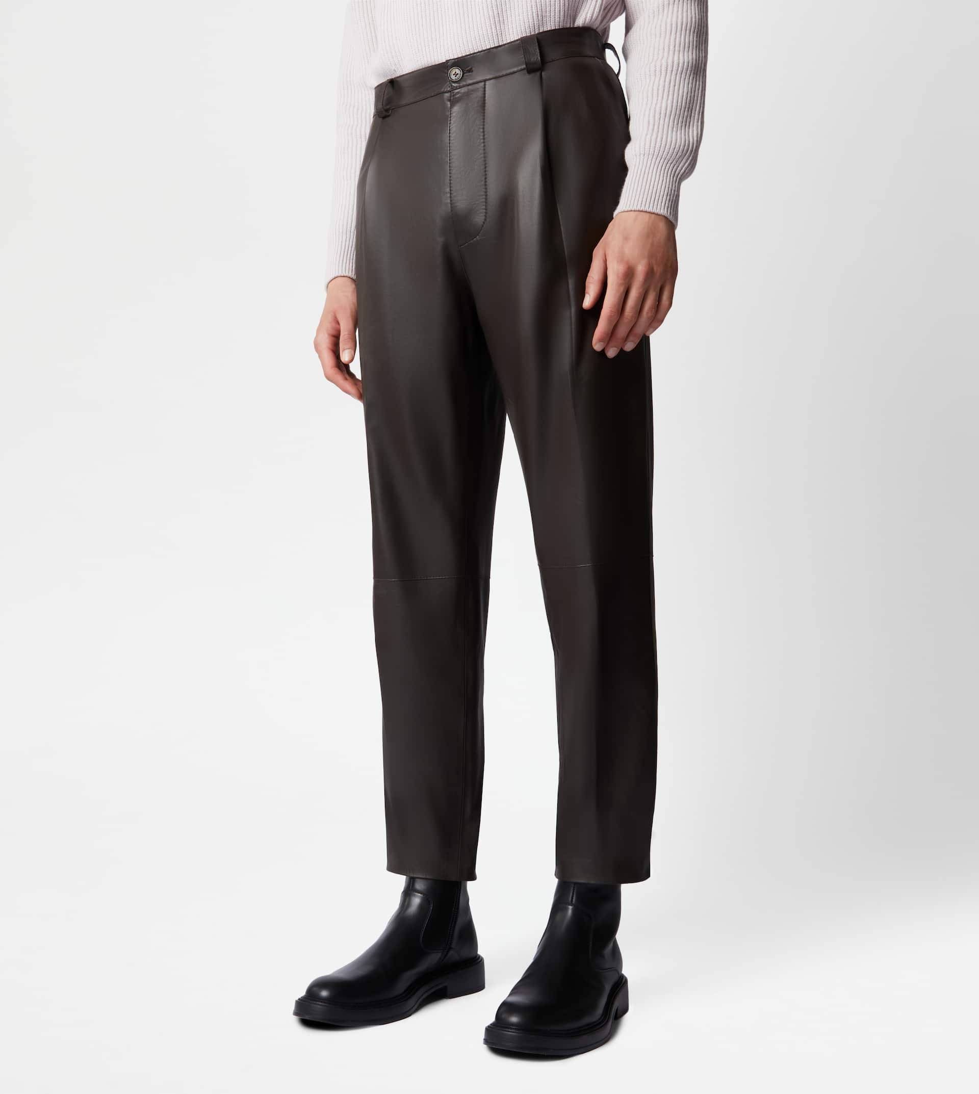 PANTS IN NAPPA LEATHER - BROWN - 5