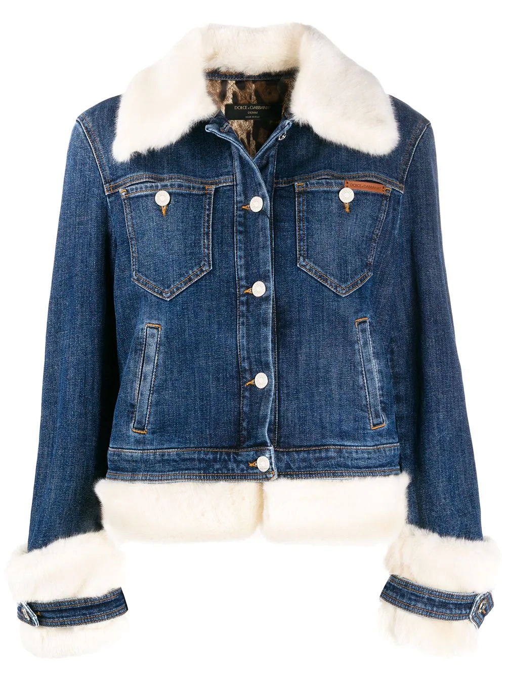 faux-fur trimmed denim jacket - 1