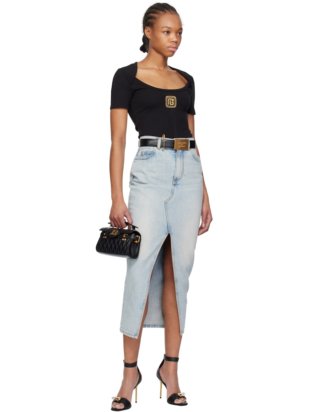 Black Safety Pin Leather Belt - 3