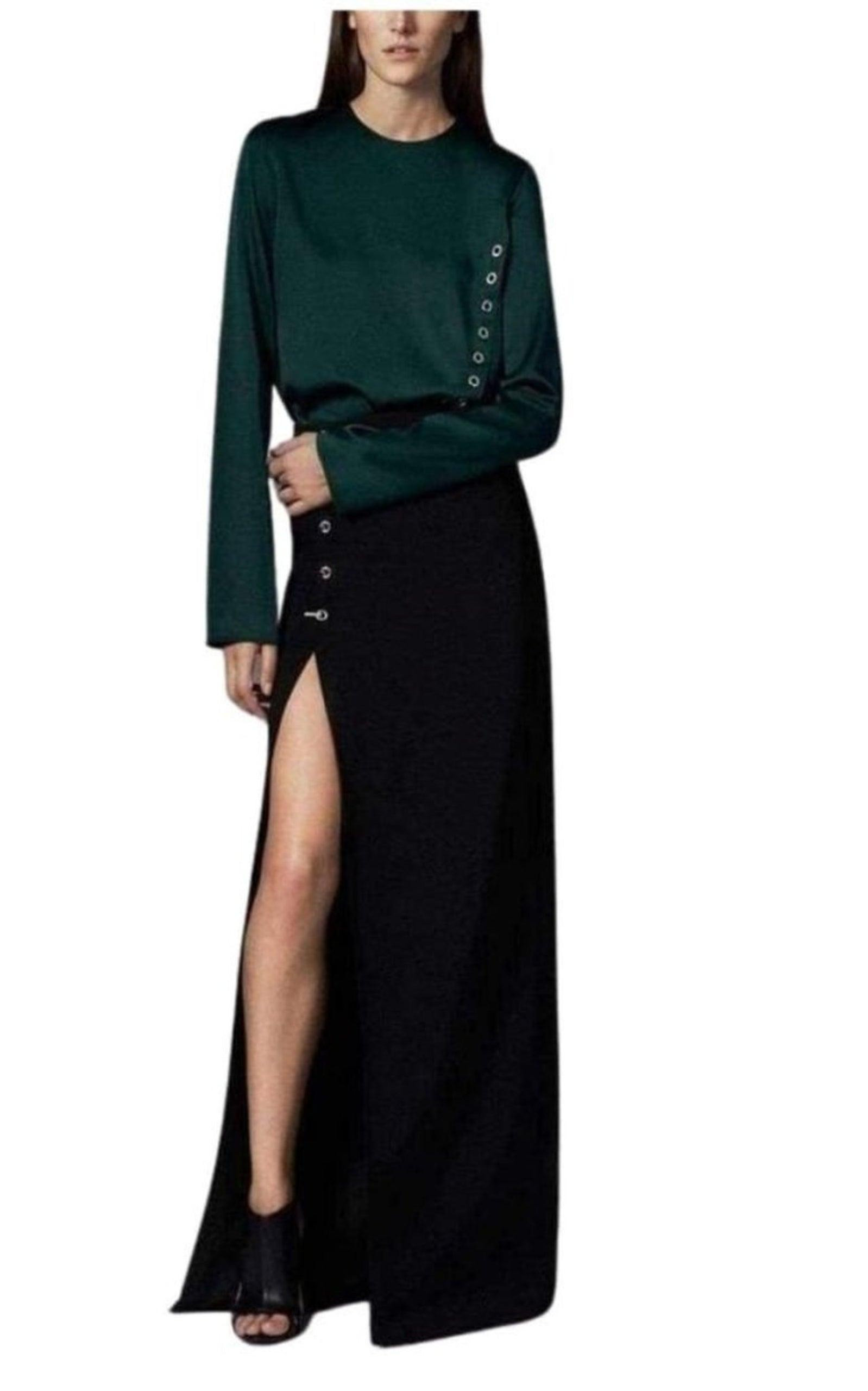 Eyelet Detail Stretch Crepe Maxi Skirt - 2