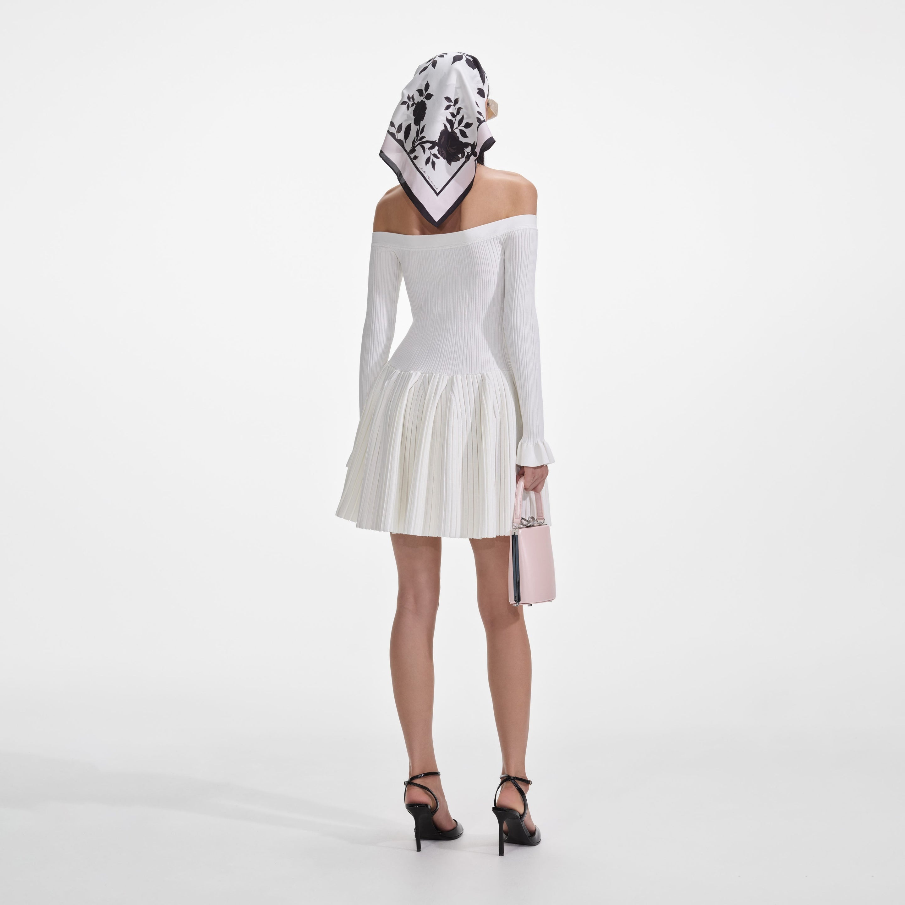 White Ribbed Knit Mini Dress - 3