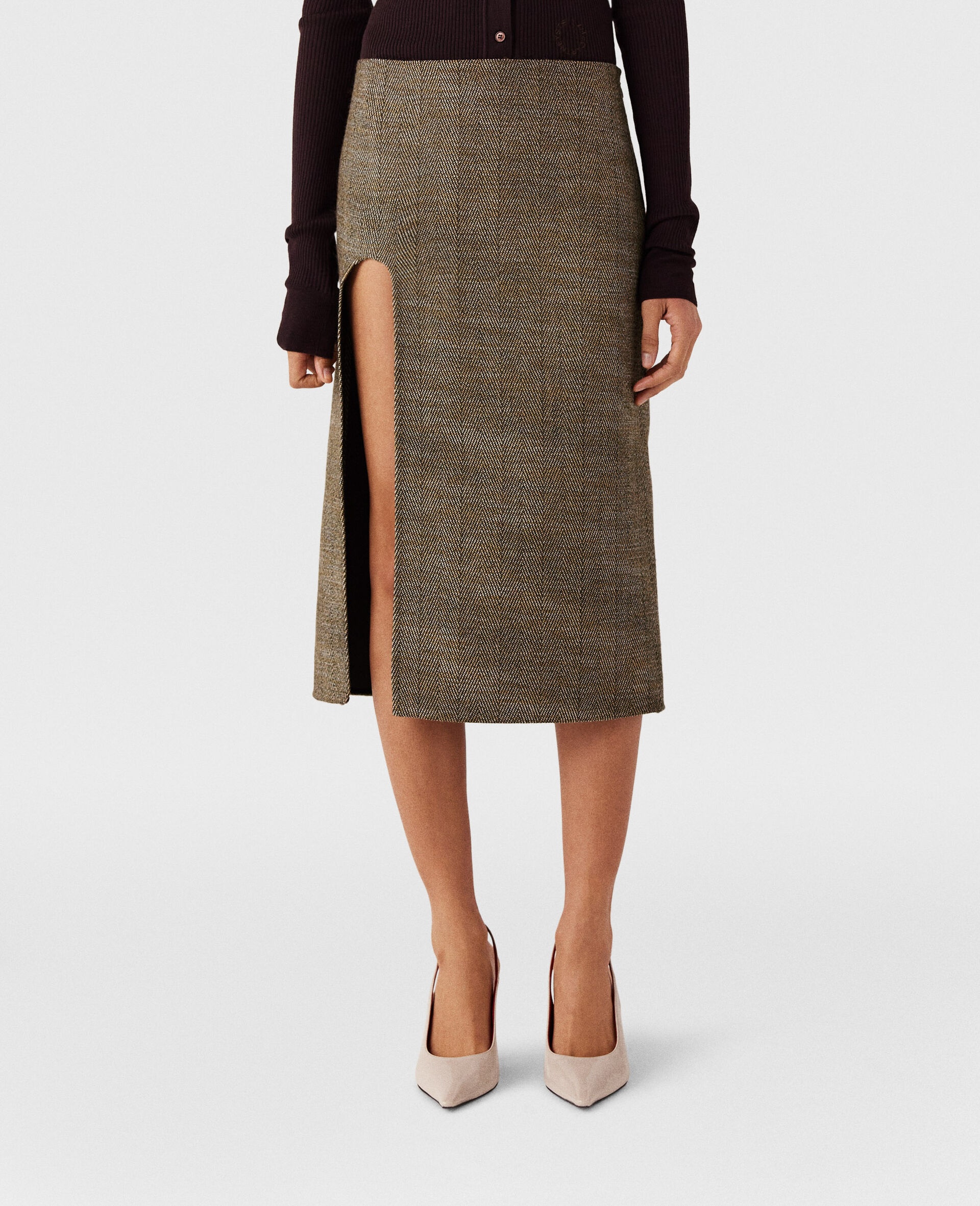 Side-Slit Tweed Skirt - 4