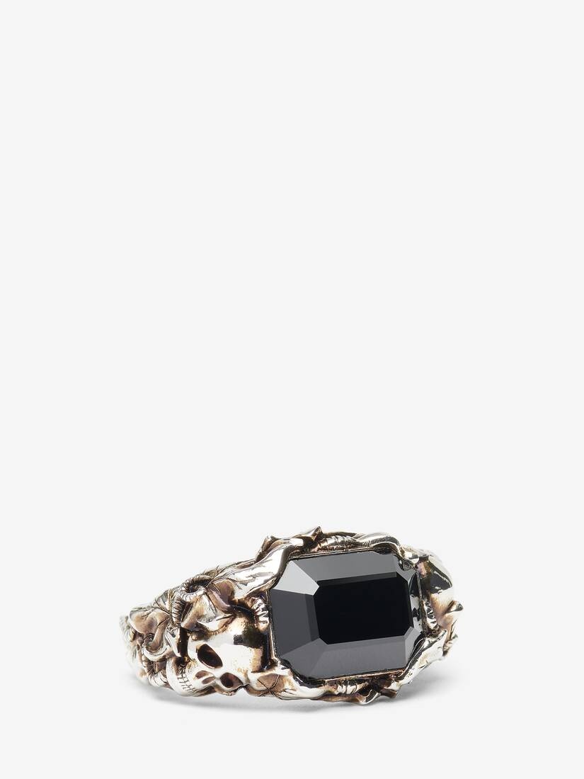 Men's Ivy Skull Ring in Antique Silver - 2